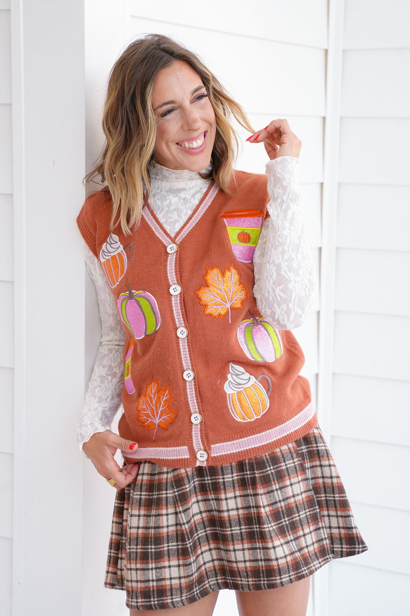Plus/Reg Glitter Pumpkin Spice Sweater Vest