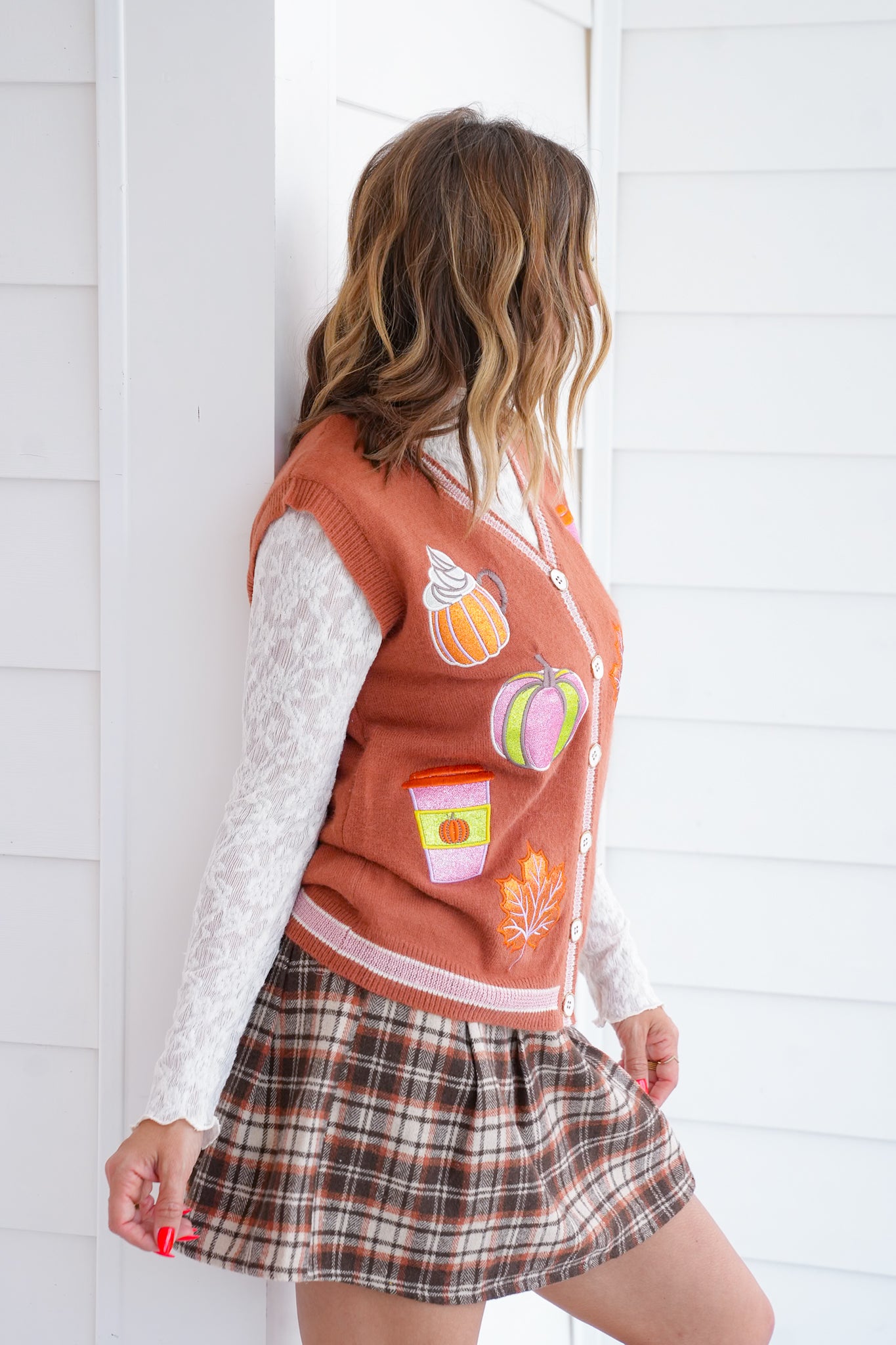 Plus/Reg Glitter Pumpkin Spice Sweater Vest