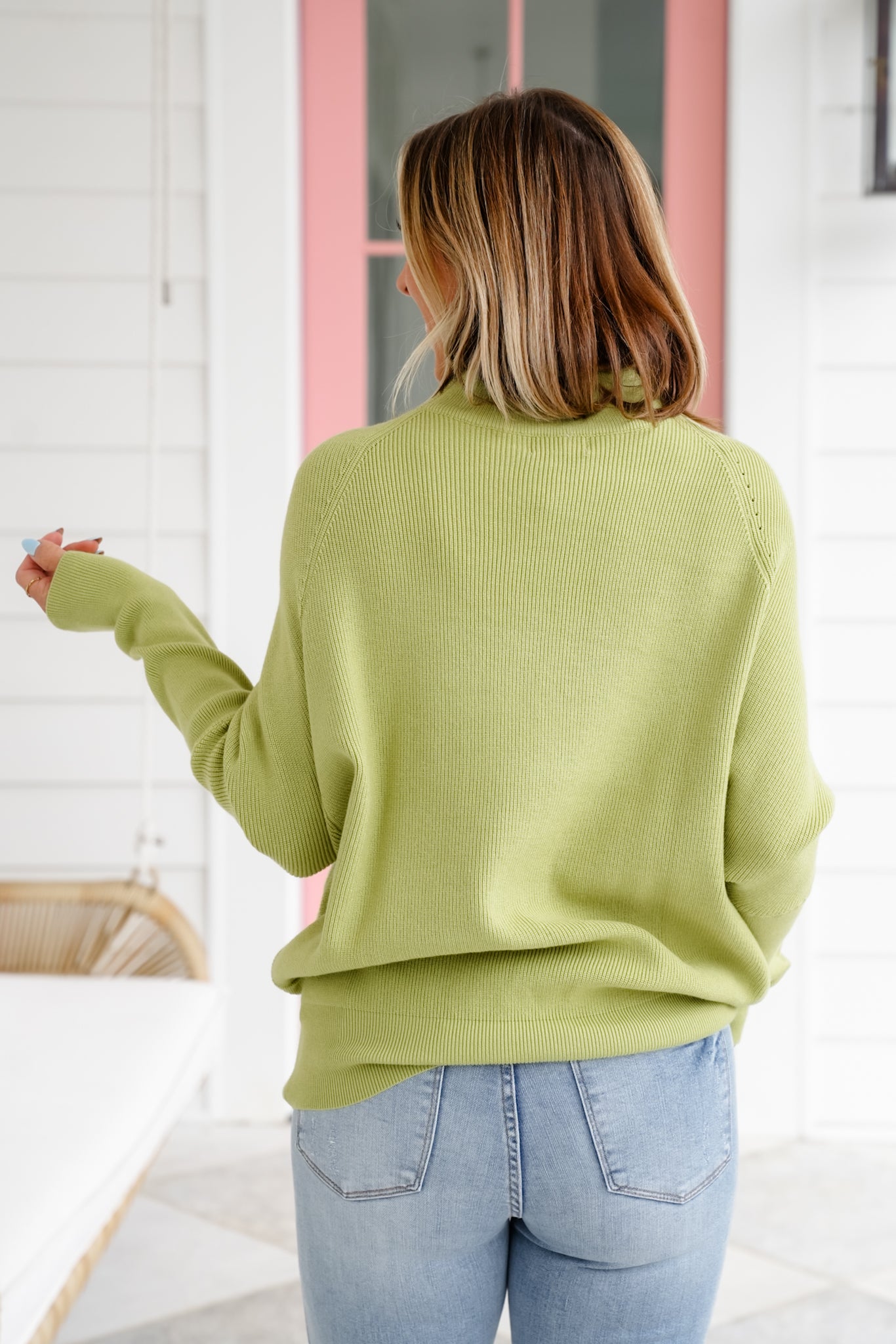 Long Dolman Sleeve Mock Neck Pullover Sweater