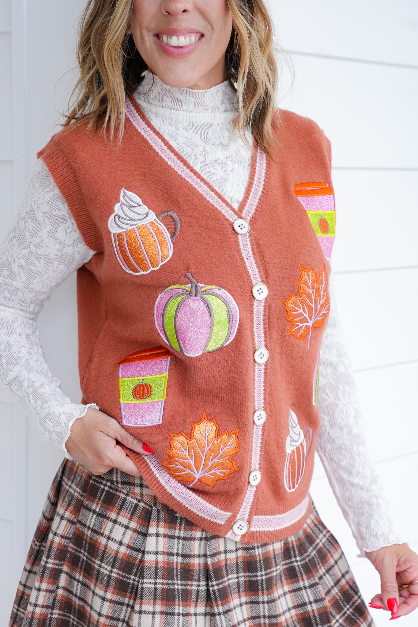 Plus/Reg Glitter Pumpkin Spice Sweater Vest