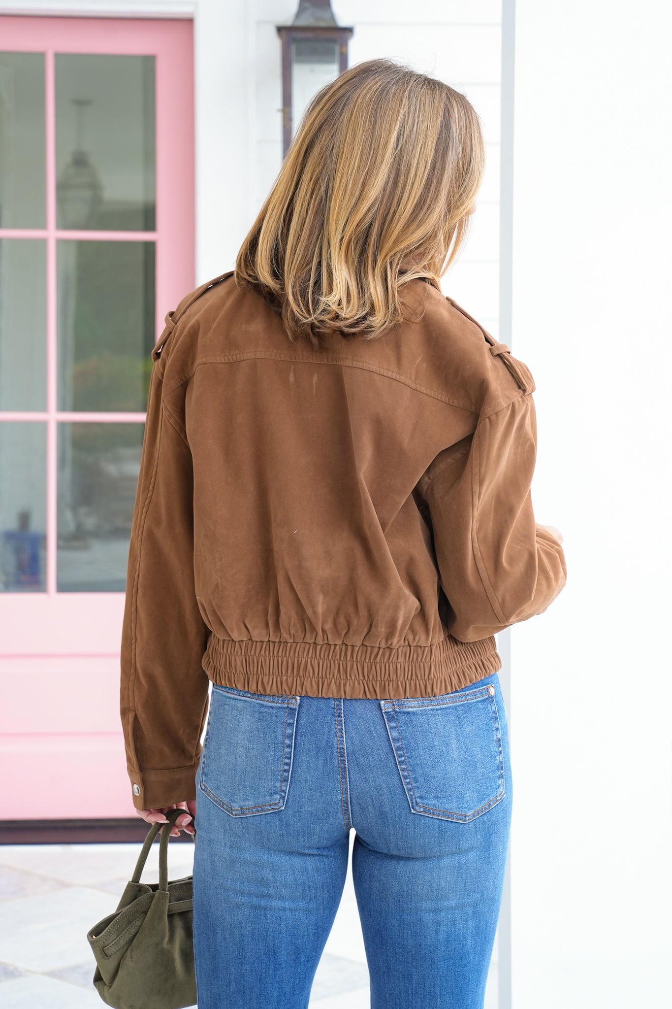 Plus/Reg Vegan Suede Long Sleeve Zip Up Jacket