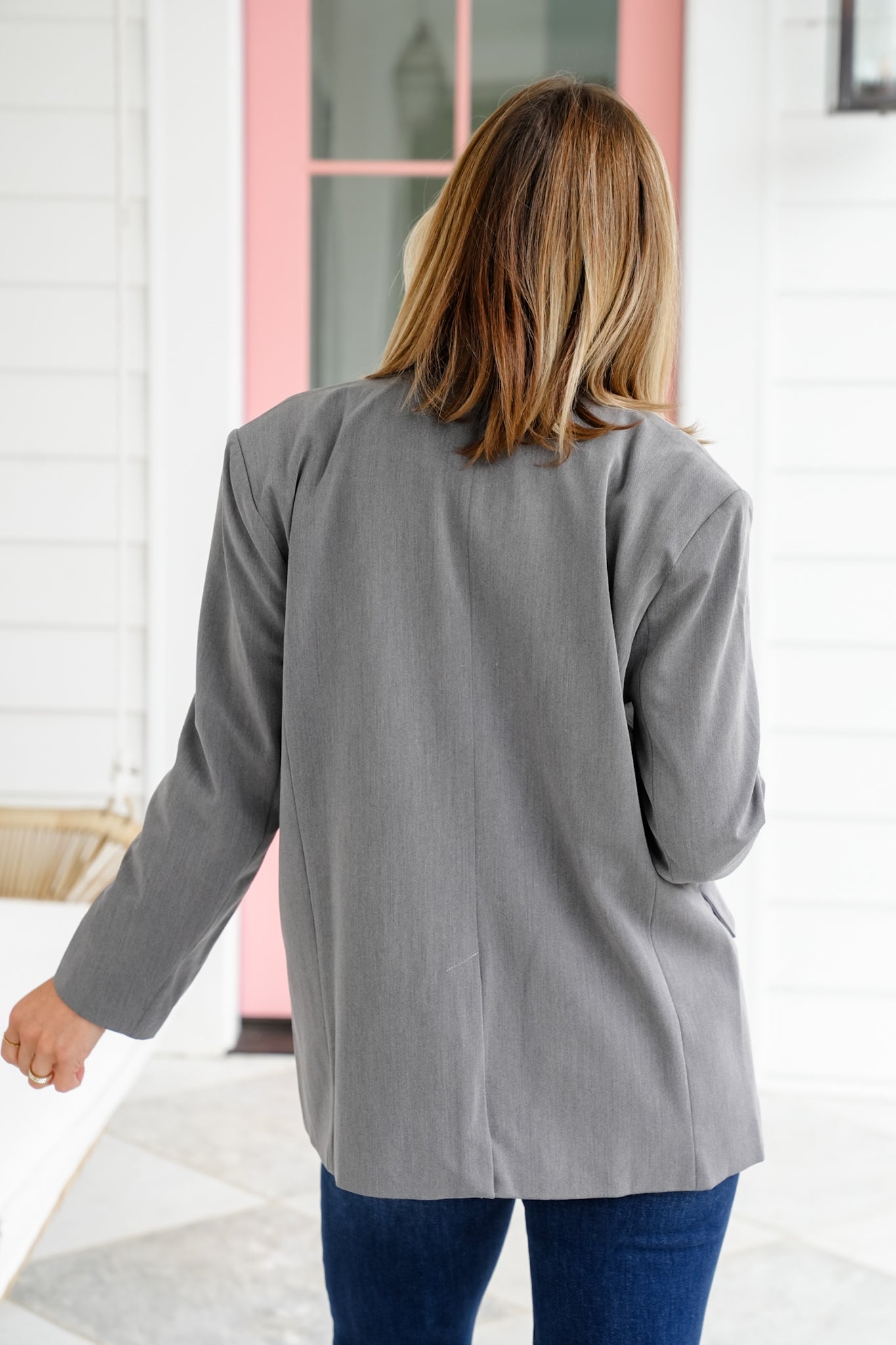 Grey Long Sleeve Single Breasted Blazer