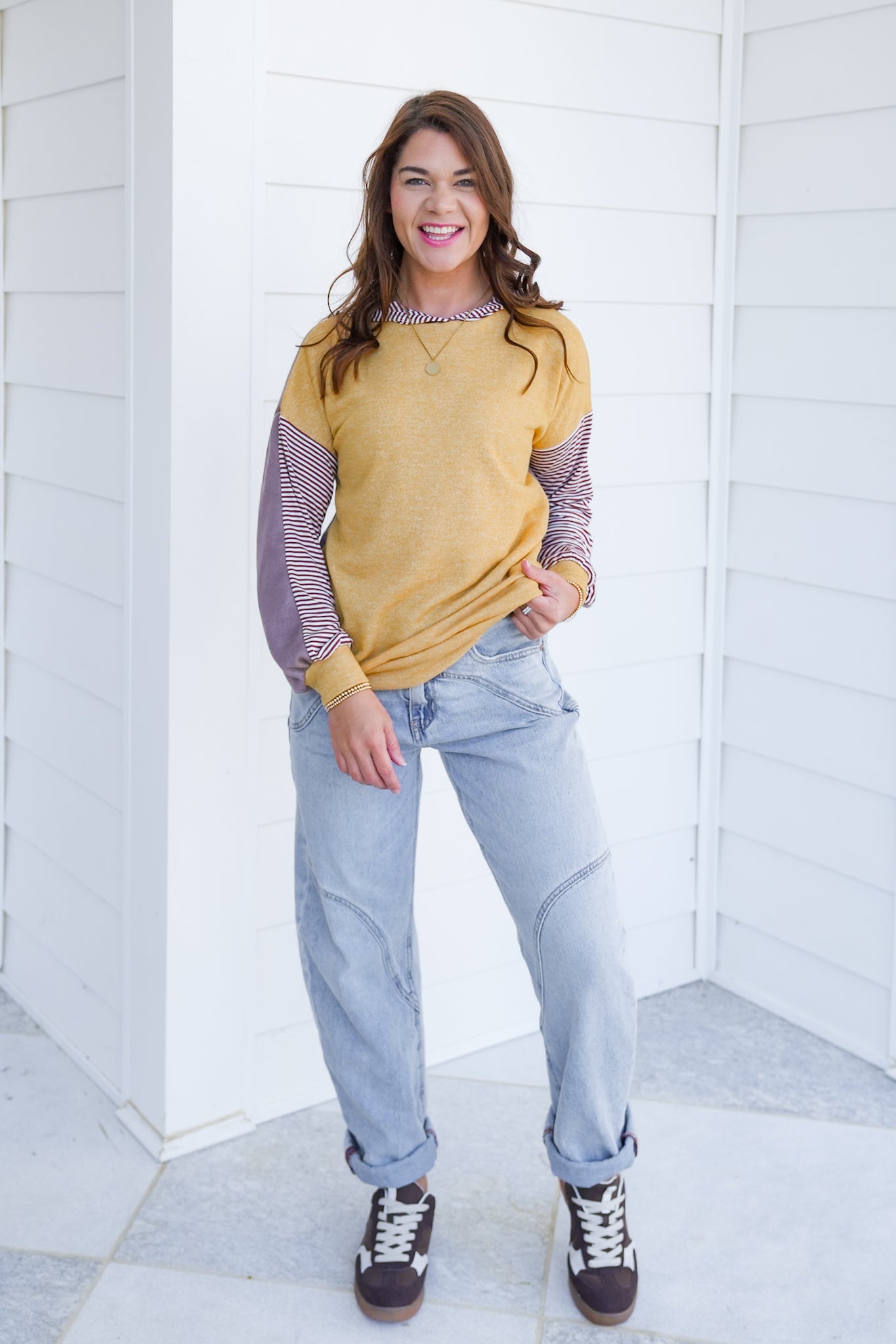 Plus/Reg Color Block Long Sleeve Hoodie with Stripes