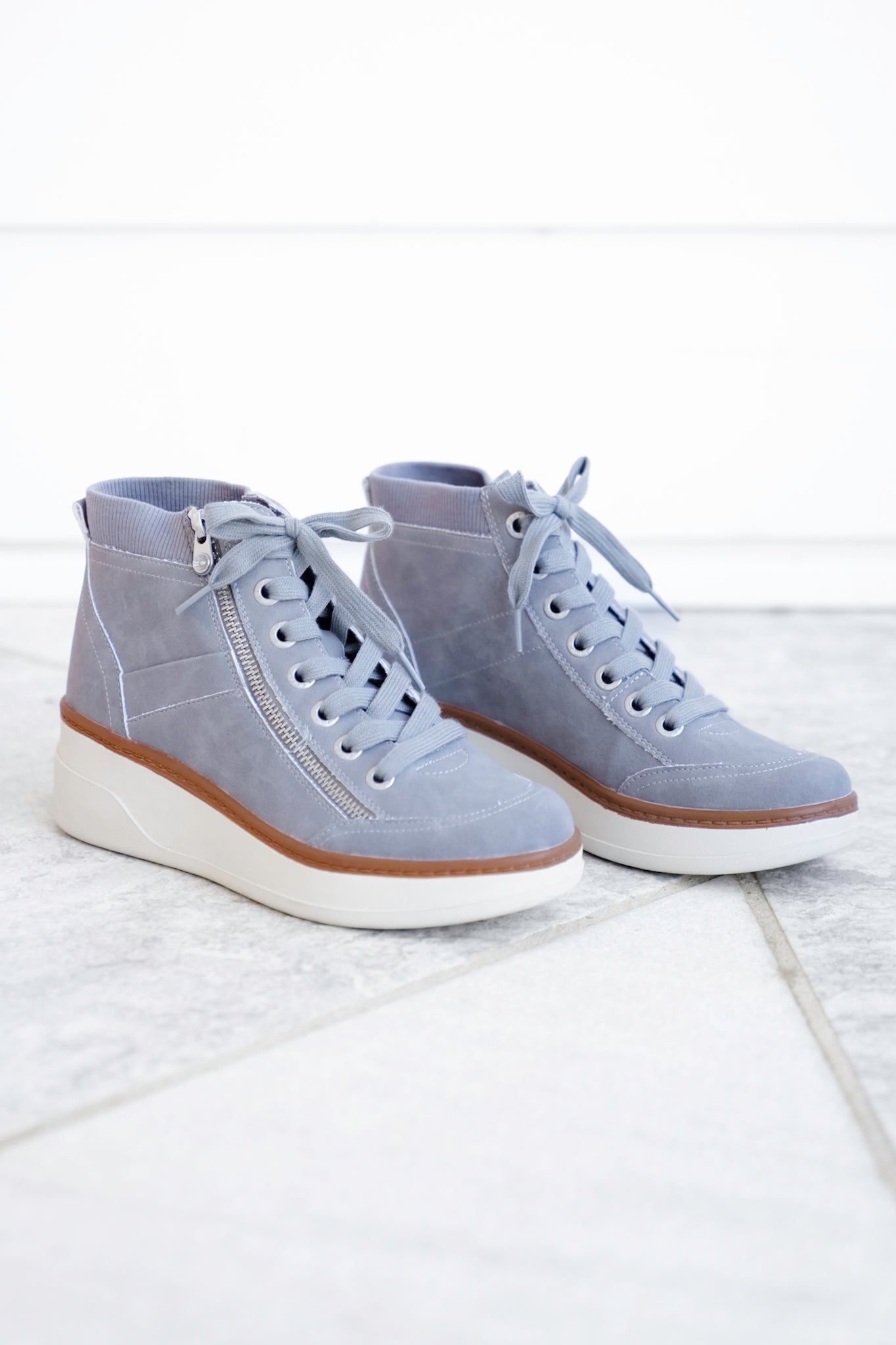 Blowfish Vegan Suede Lace Up Wedge Sneaker Boot with Side Zipper