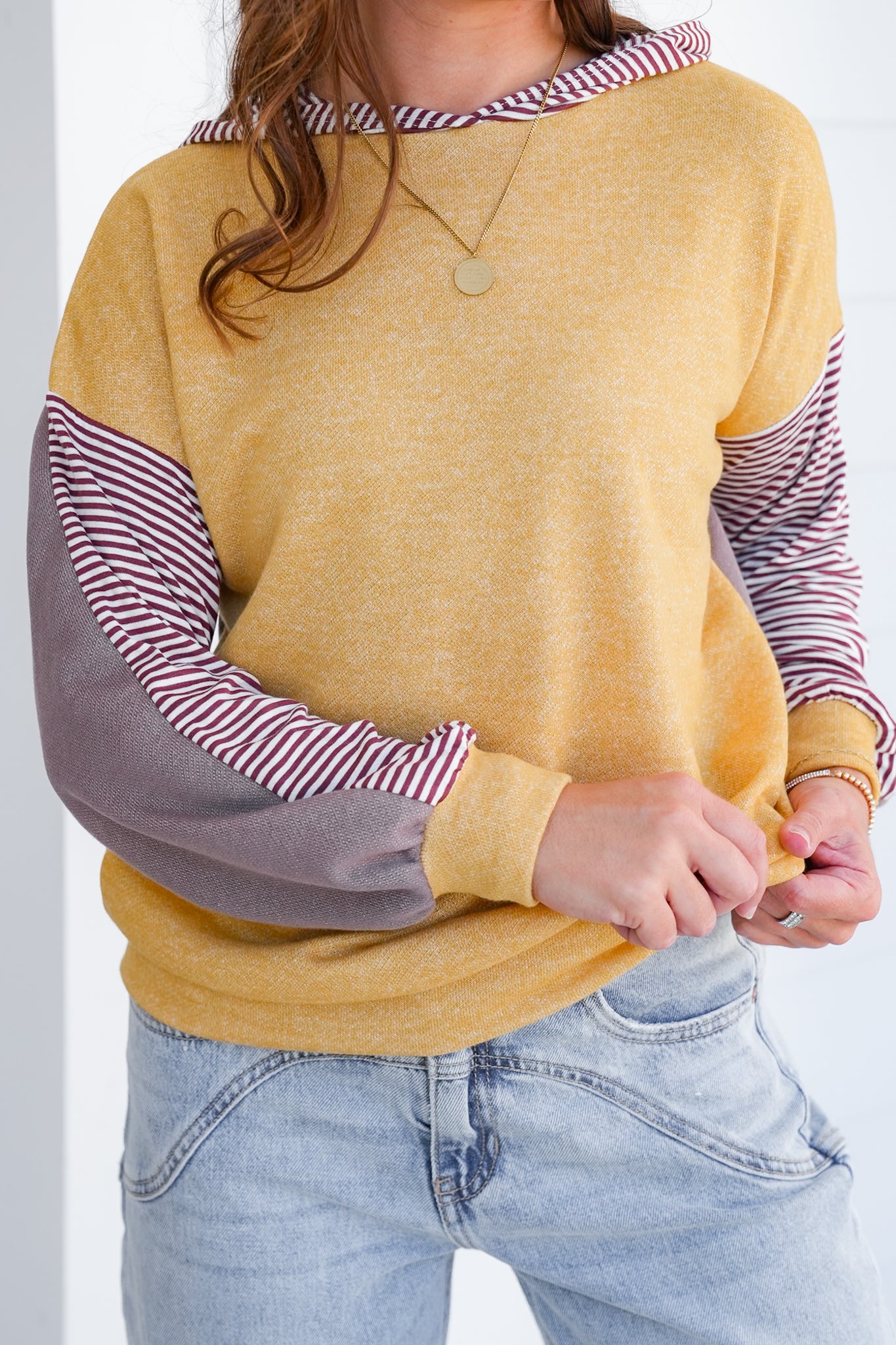 Plus/Reg Color Block Long Sleeve Hoodie with Stripes