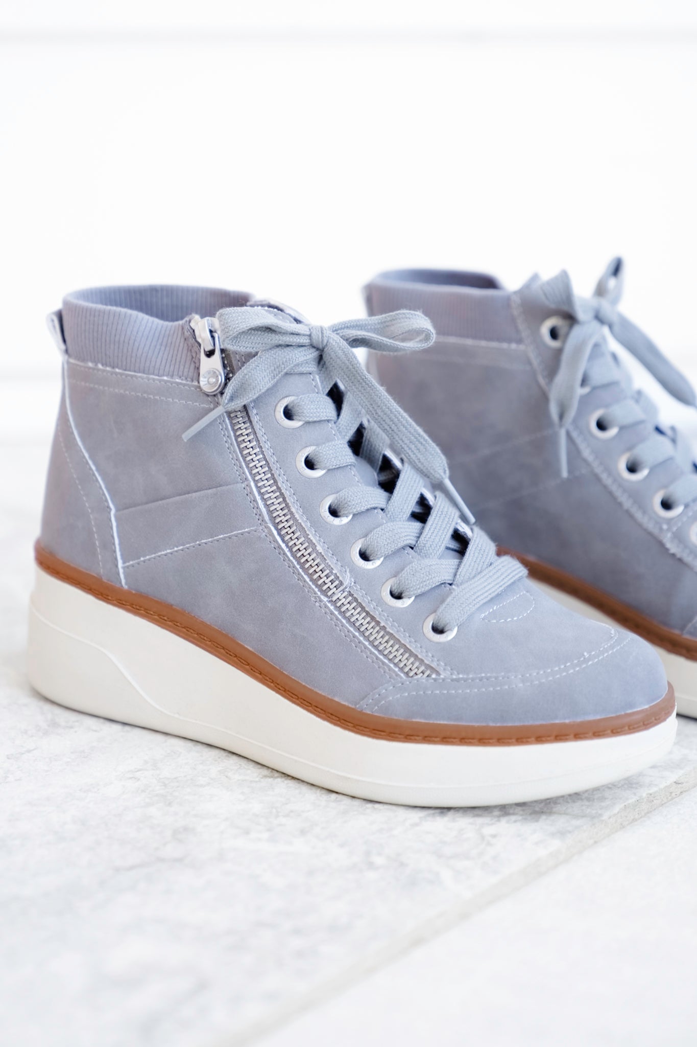 Blowfish Vegan Suede Lace Up Wedge Sneaker Boot with Side Zipper