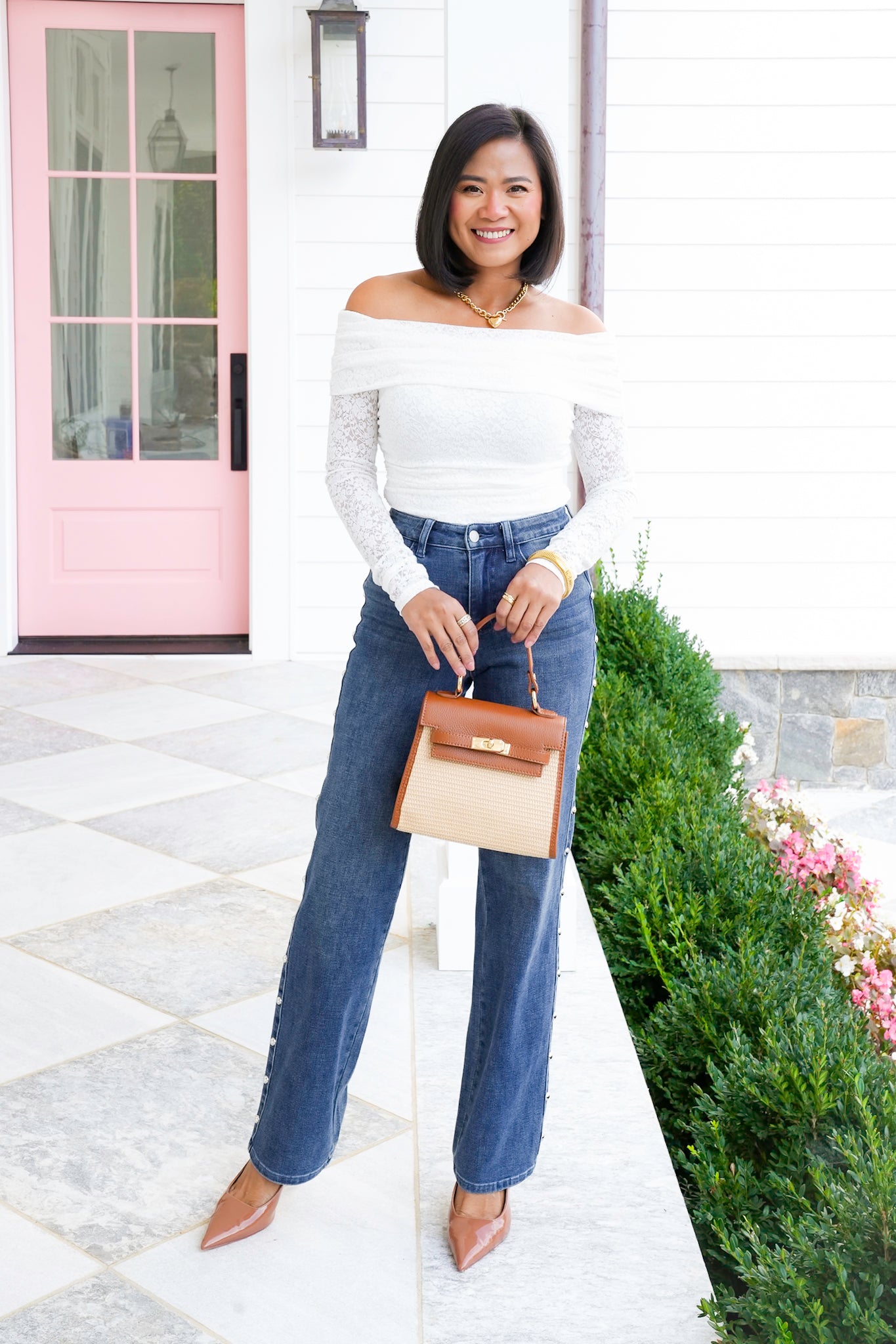 Lace Off Shoulder Long Sleeve Top with Ruched Side