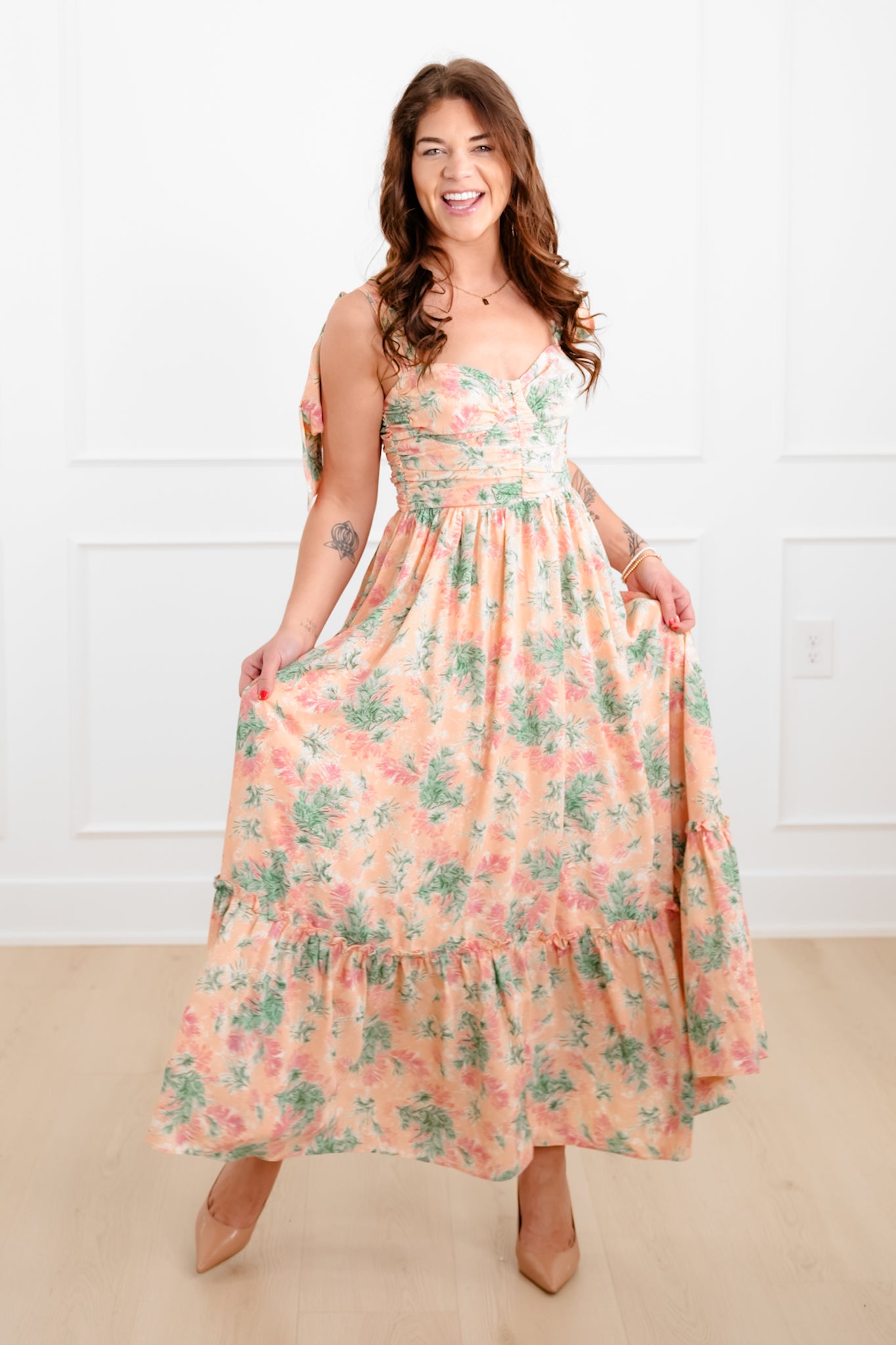 Floral Print Sleeveless Dress With Shoulder Tie Detail