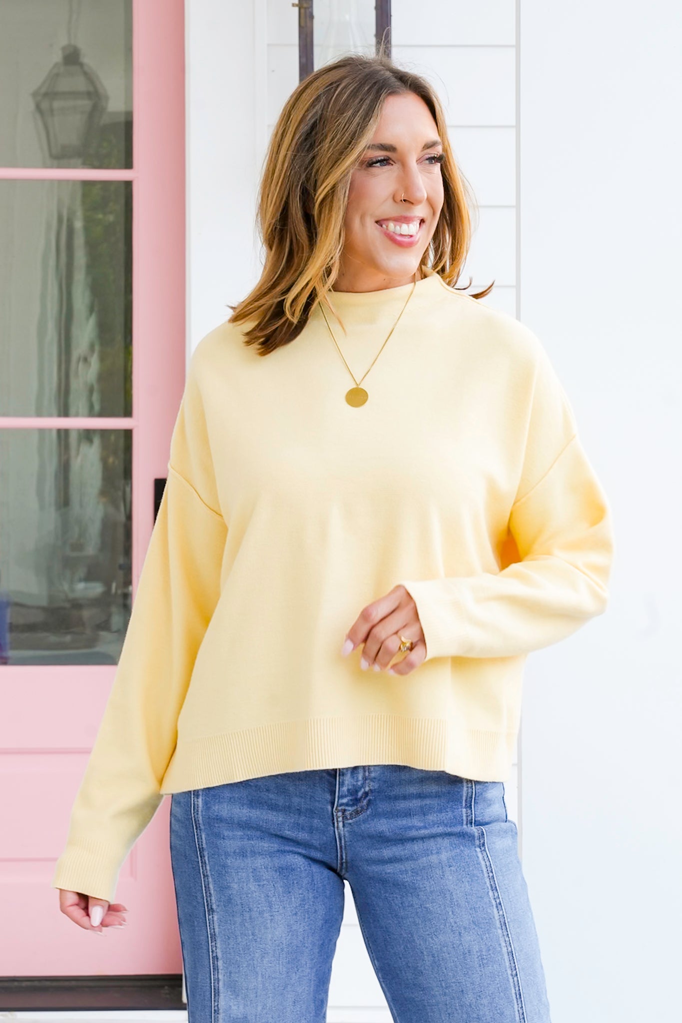 Long Sleeve Mock Neck Knit Sweater