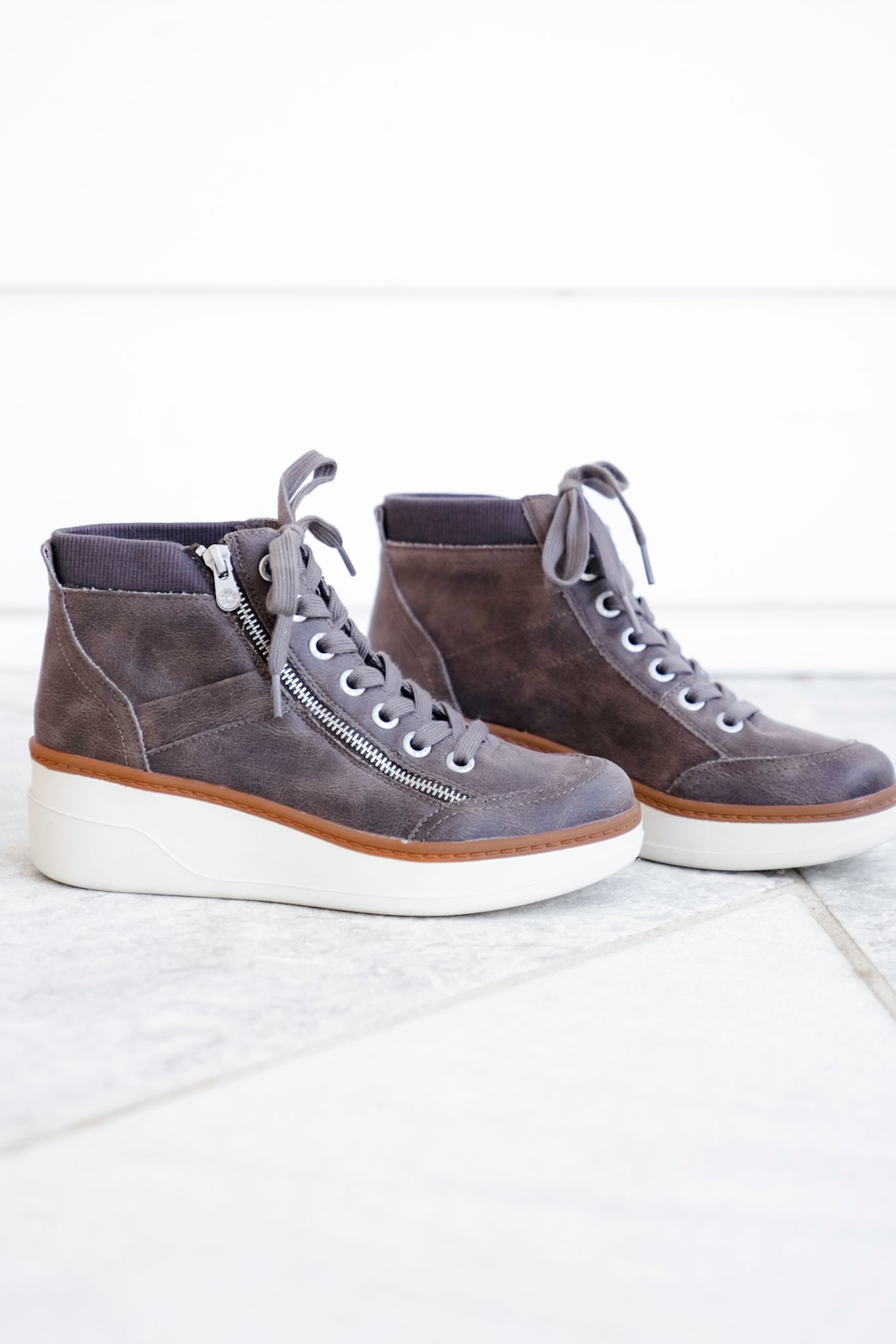 Blowfish Vegan Leather Lace Up Wedge Sneaker Boot with Side Zipper