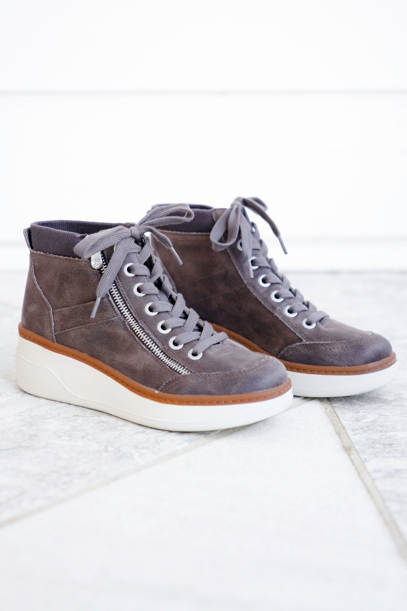 Blowfish Vegan Leather Lace Up Wedge Sneaker Boot with Side Zipper