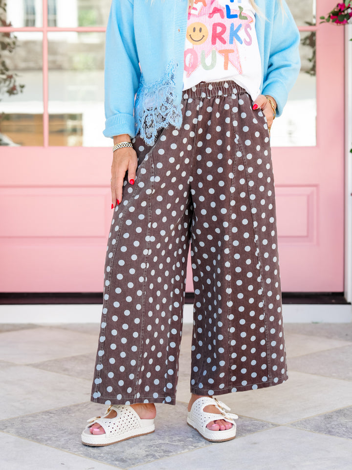 Polka Dot Elastic Waist Wide Leg Cropped Pants - Freckled Poppy