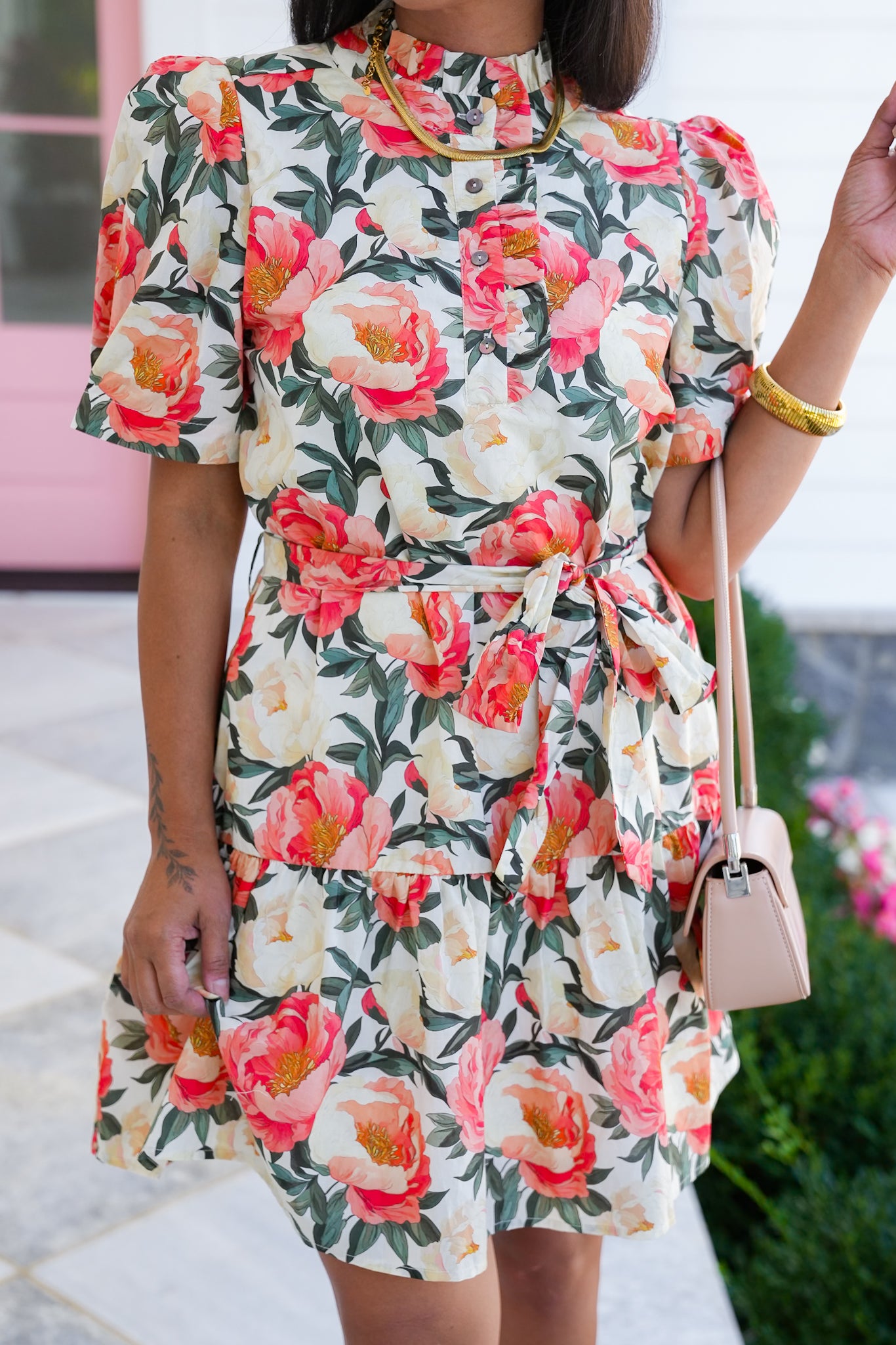Floral Print Short Puff Sleeve Mini Dress