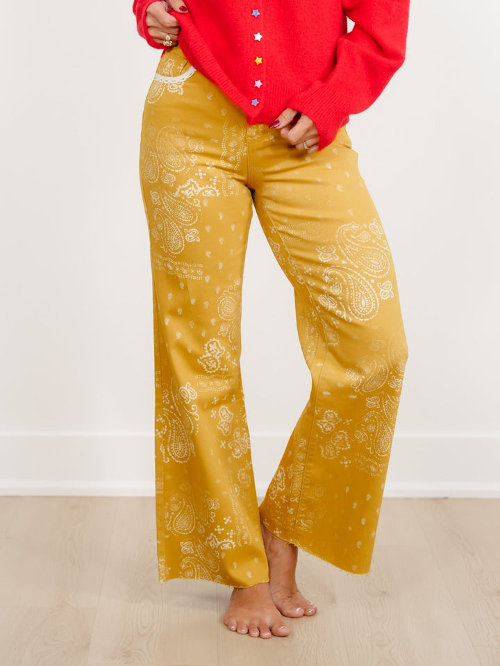 POPPY & PINE Bandana Print Frayed Hem Pants - Freckled Poppy