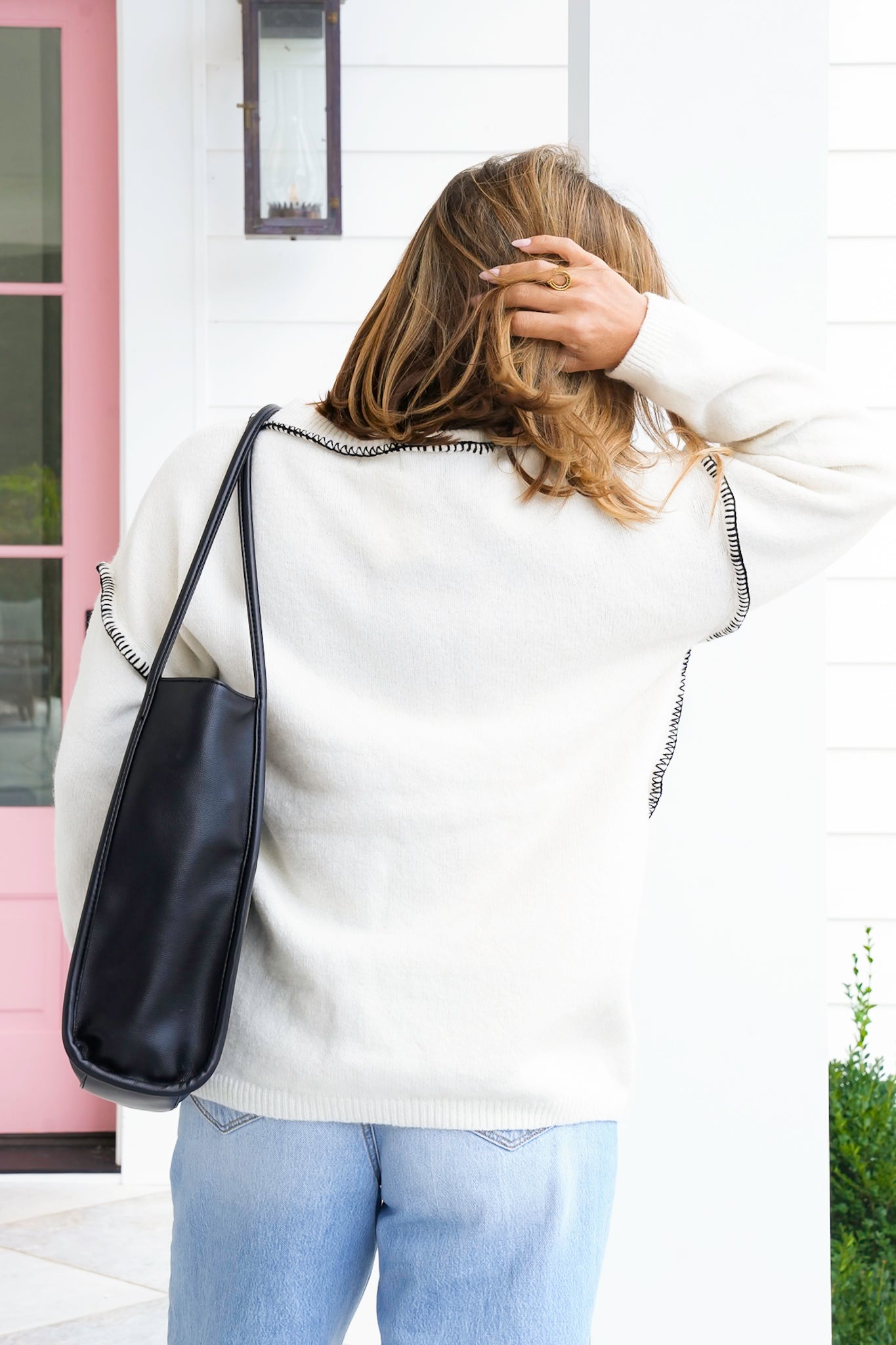 Plus/Reg Knit Long Sleeve Sweater with Contrast Stitch