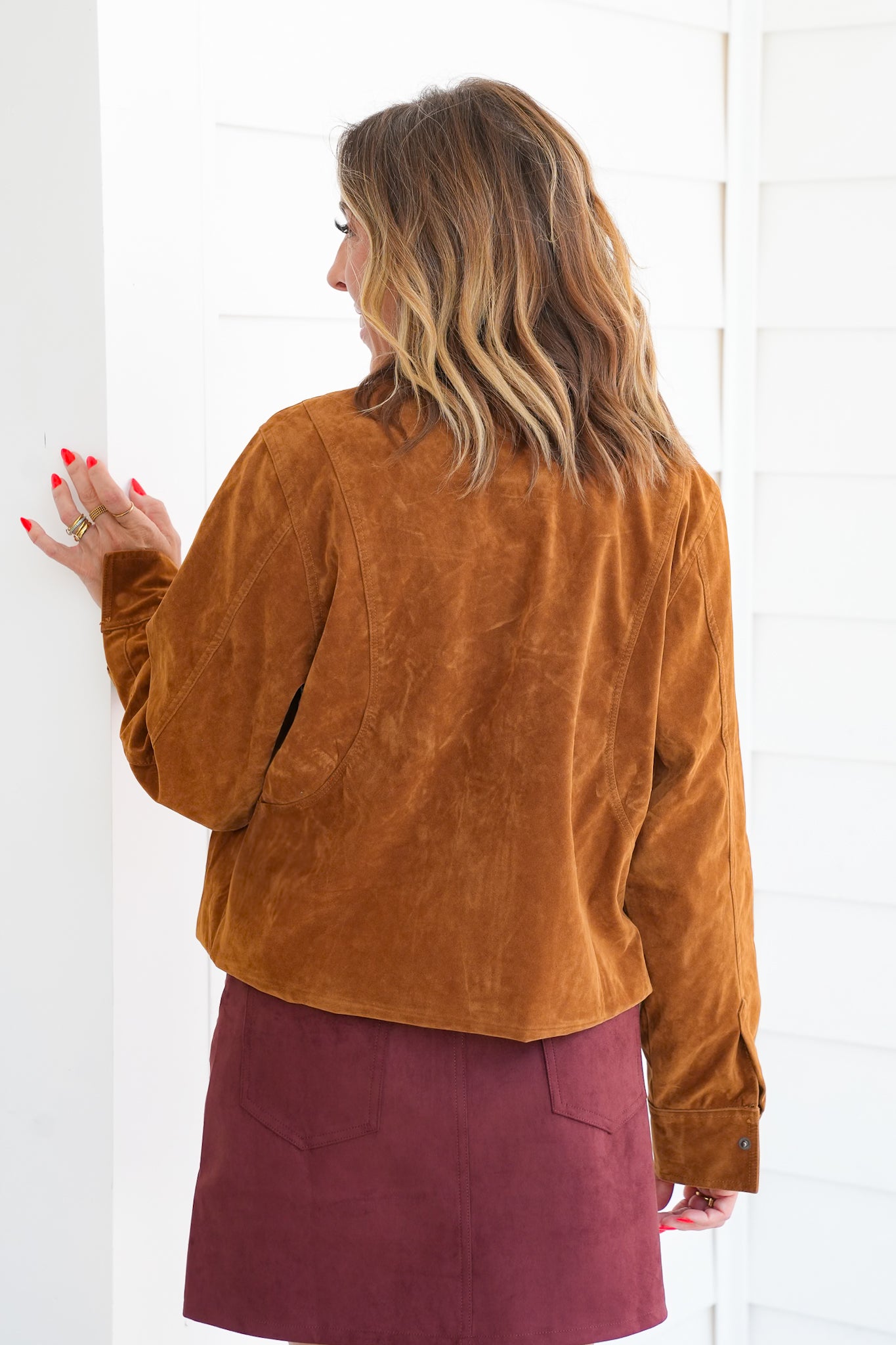 Vegan Suede Long Sleeve Zip-Up Jacket