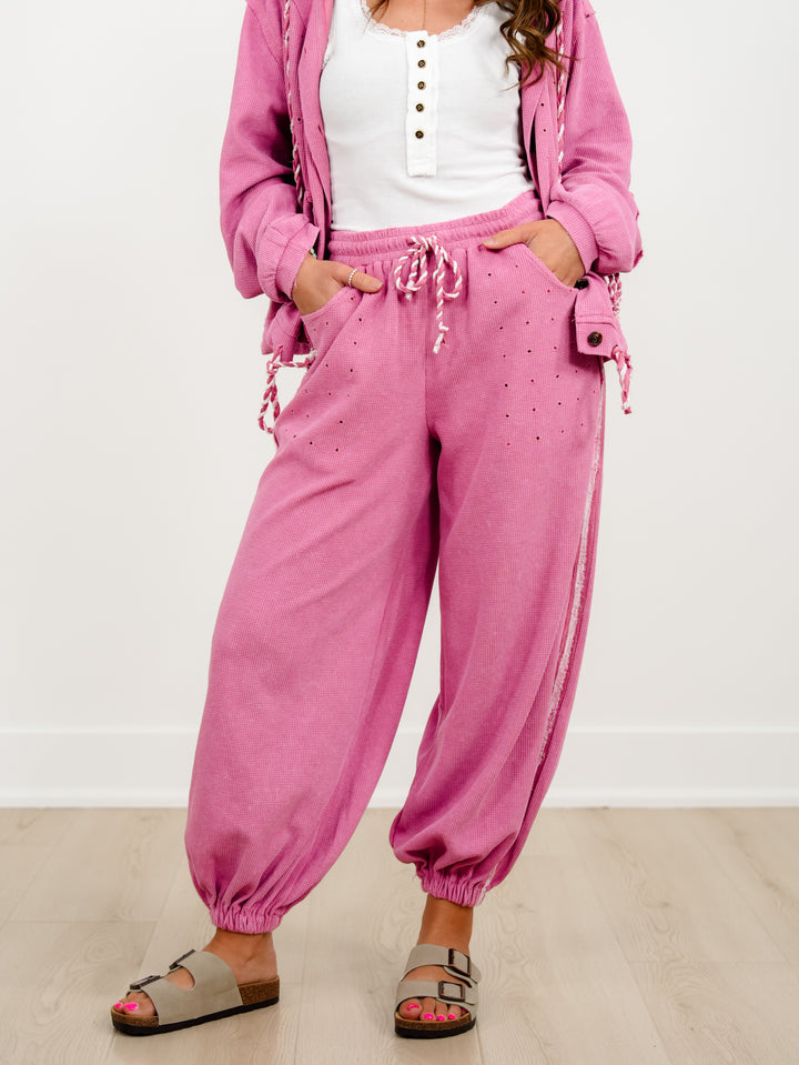 POL Thermal High Waist Jogger Pants with Side Stripes - Freckled Poppy
