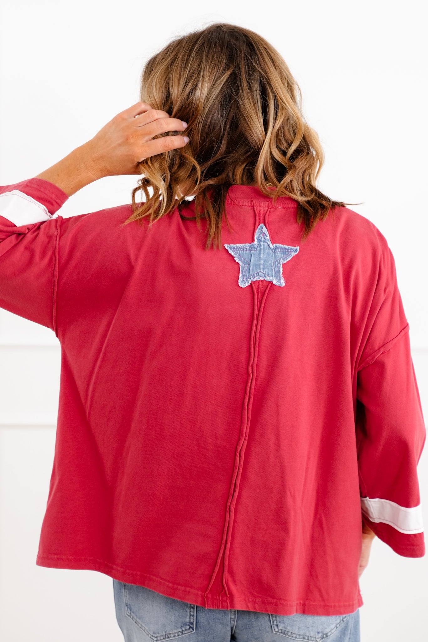 American Flag Patchwork 3/4 Sleeve Top