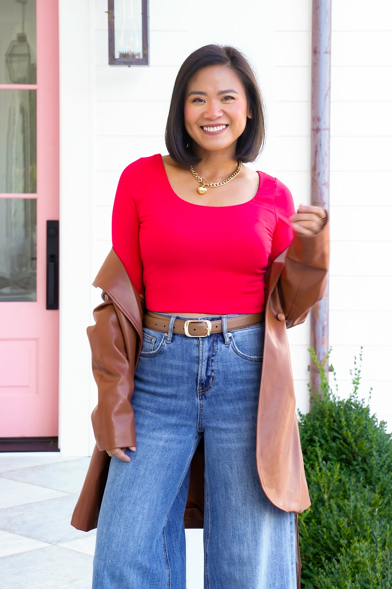 Solid Long Sleeve Scoop Neck Crop Top