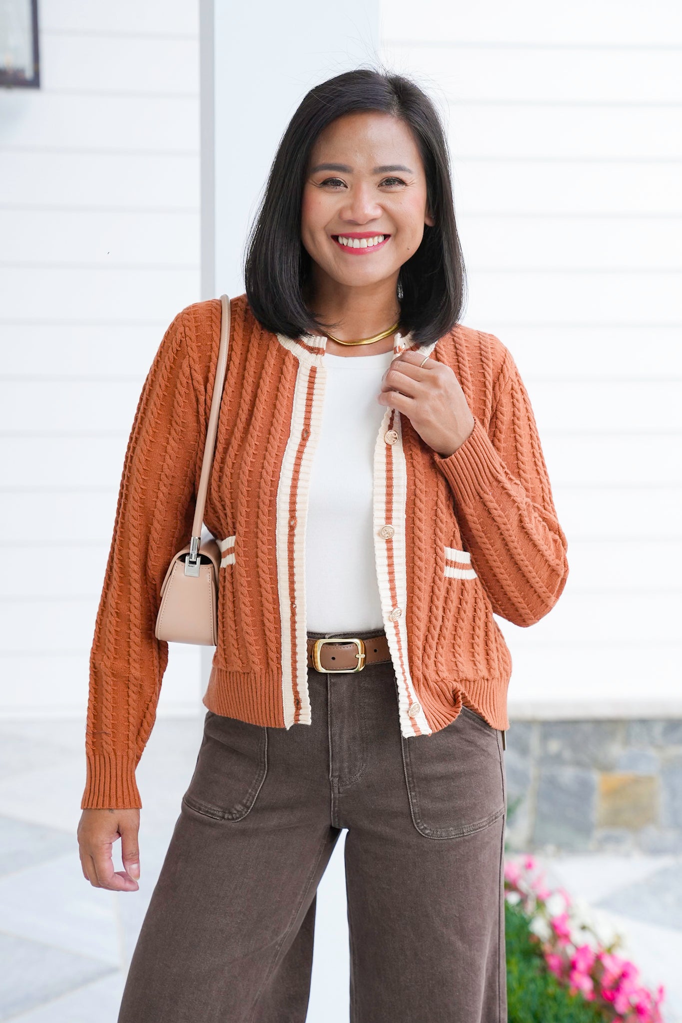 Cable Knit Long Sleeve Button Down Cardigan