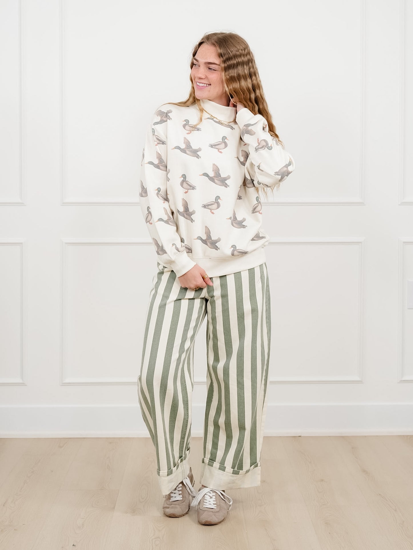 Plus/Reg Mallard Print Long Sleeve Mock Neck Sweater