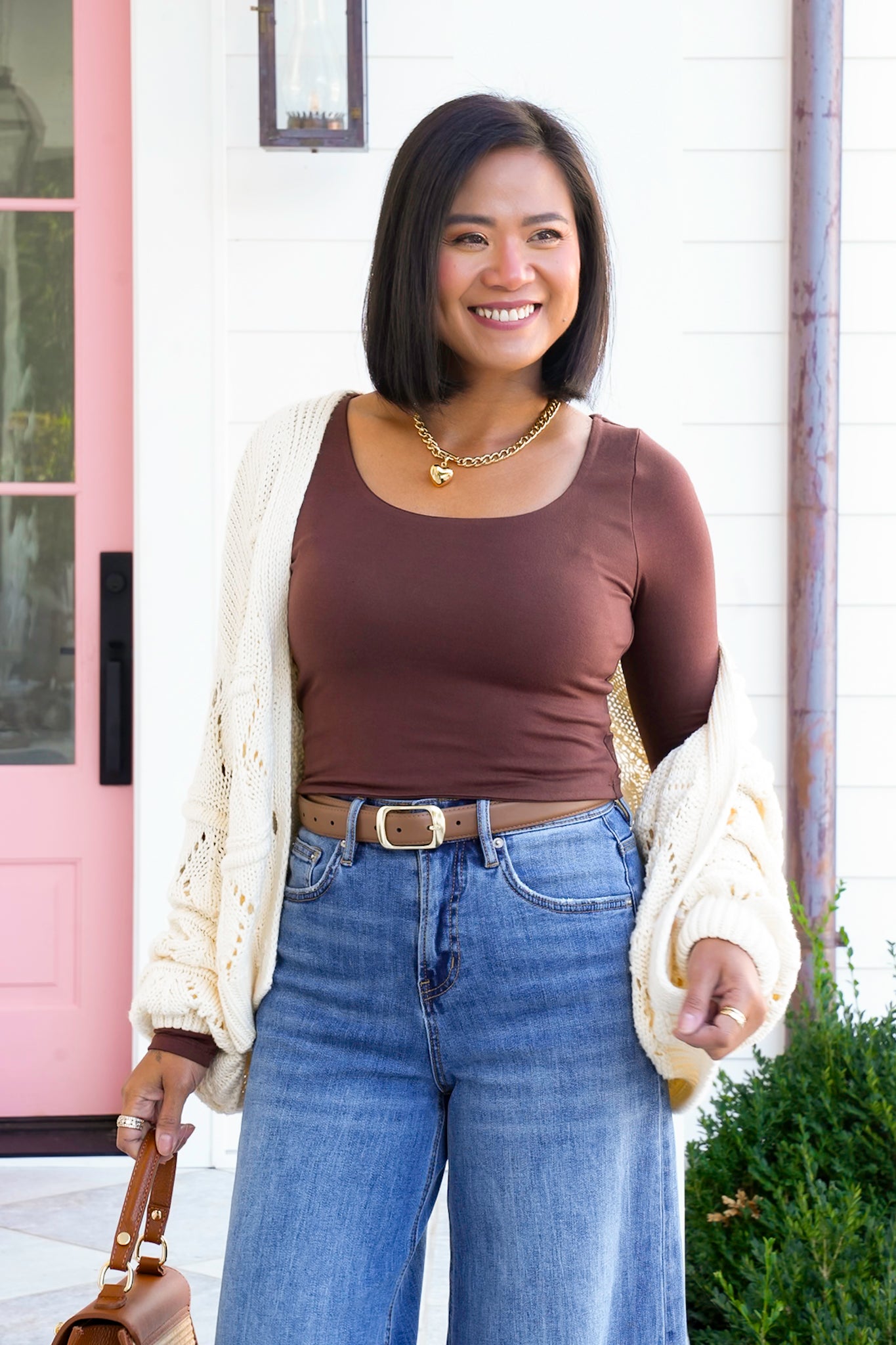 Solid Long Sleeve Scoop Neck Crop Top