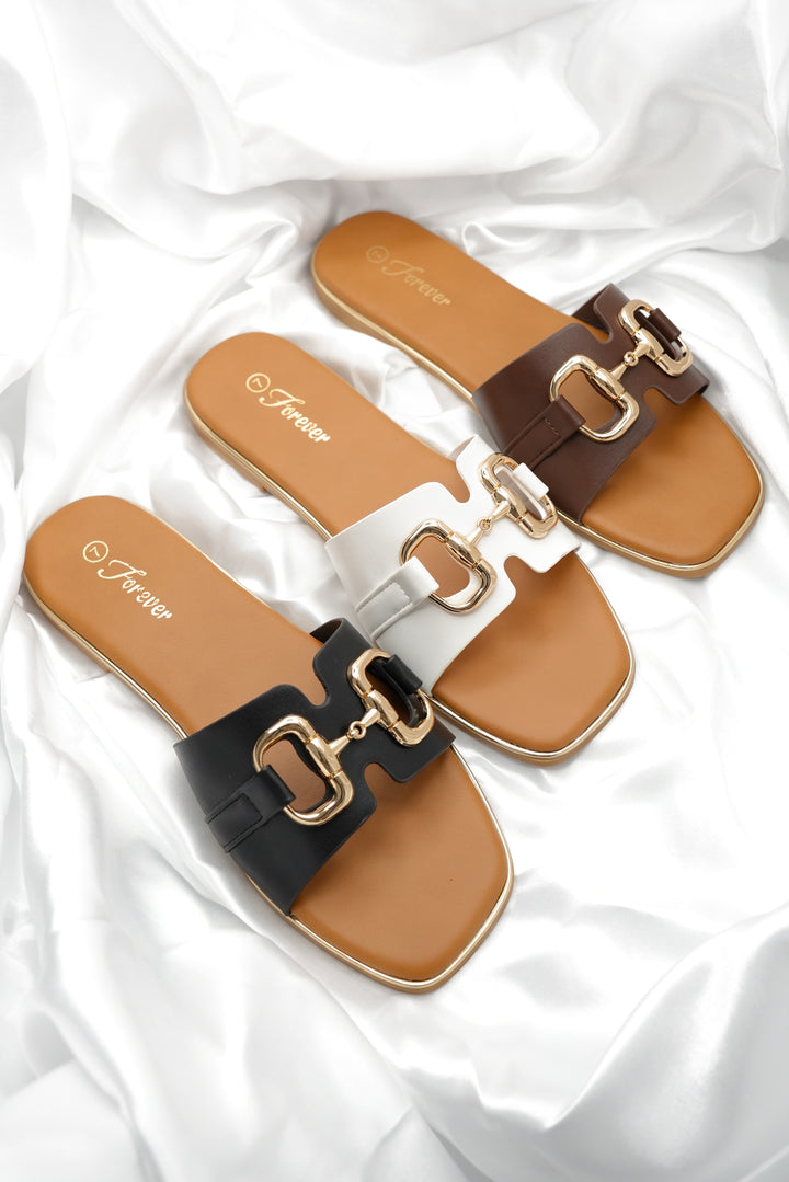 Buckle Detail Vegan Leather Slide Sandal