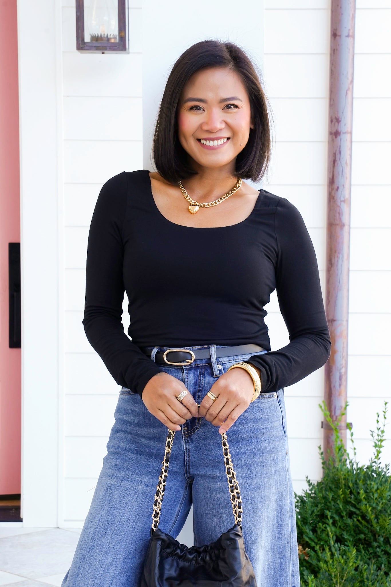 Solid Long Sleeve Scoop Neck Crop Top