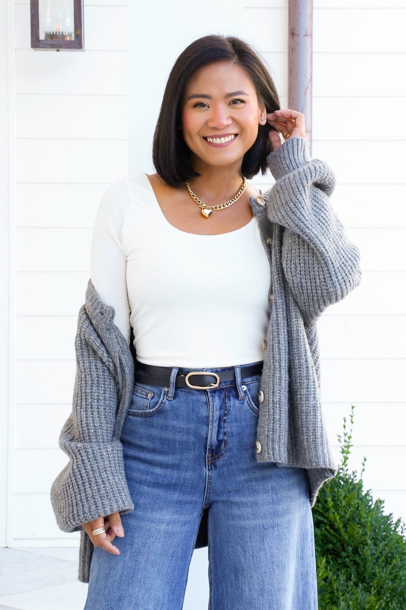 Solid Long Sleeve Scoop Neck Crop Top