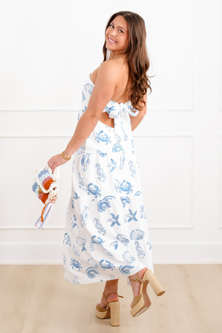 Strapless Ocean Print Maxi Dress