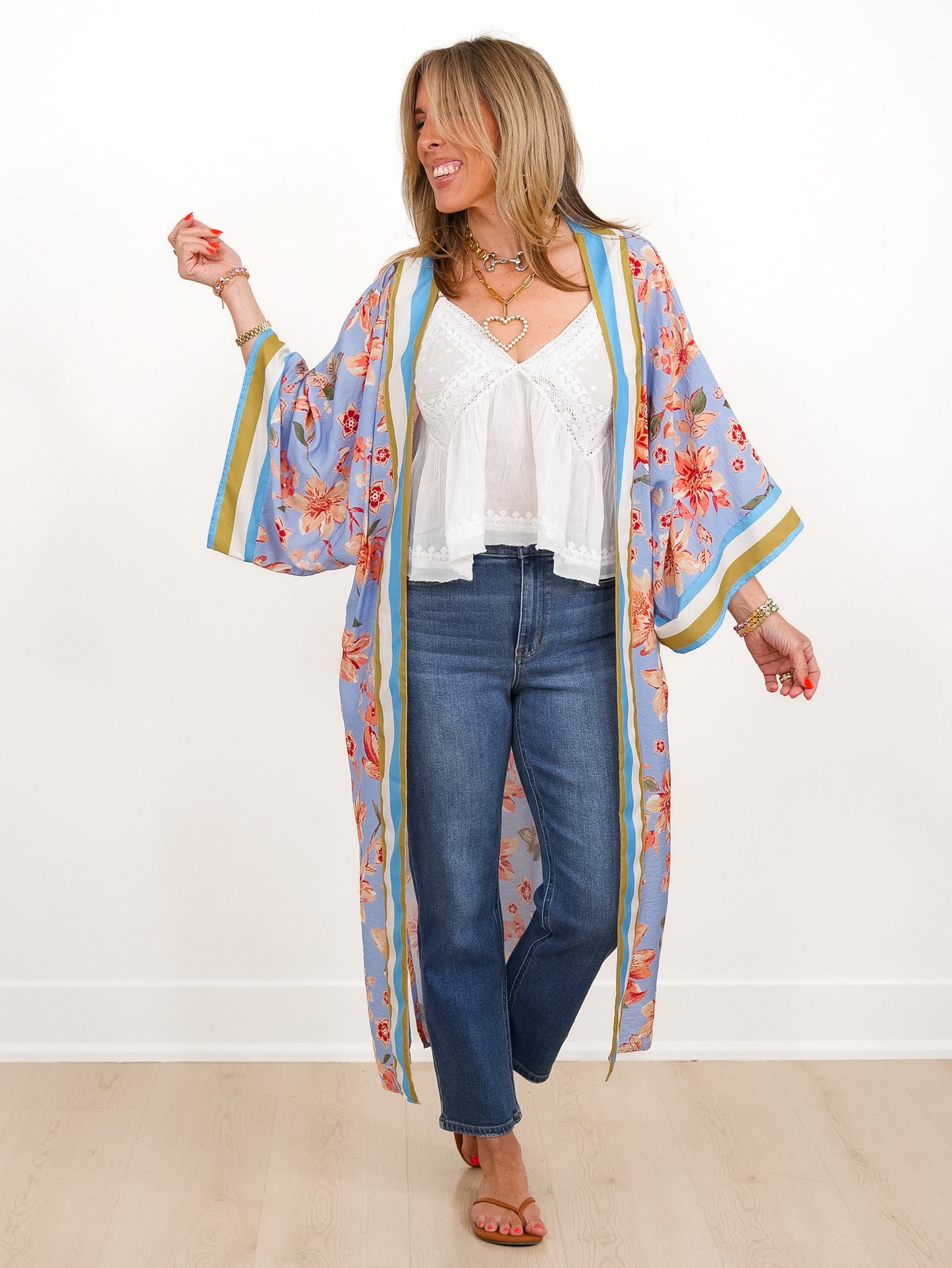Plus/Reg Floral Printed Long Sleeve Open Front Kimono