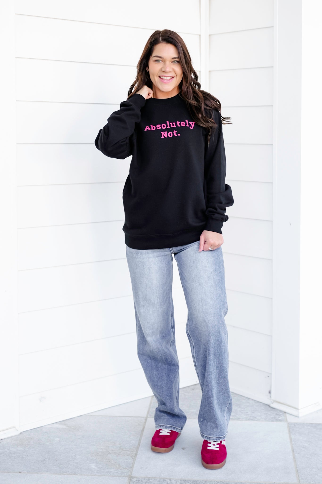 Plus/Reg Long Sleeve "Absolutely Not" Graphic Sweatshirt