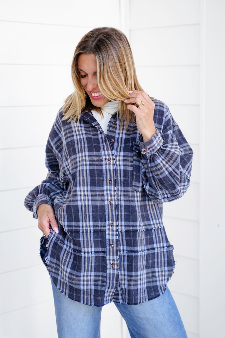 Plus/Reg Plaid Long Sleeve Button Down Top