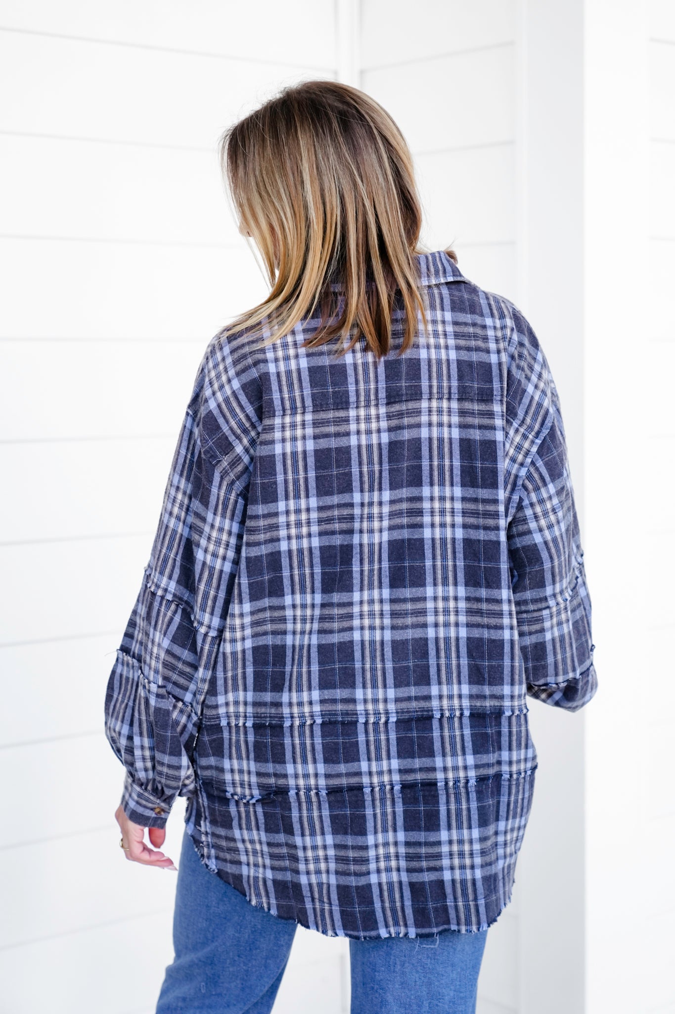 Plus/Reg Plaid Long Sleeve Button Down Top