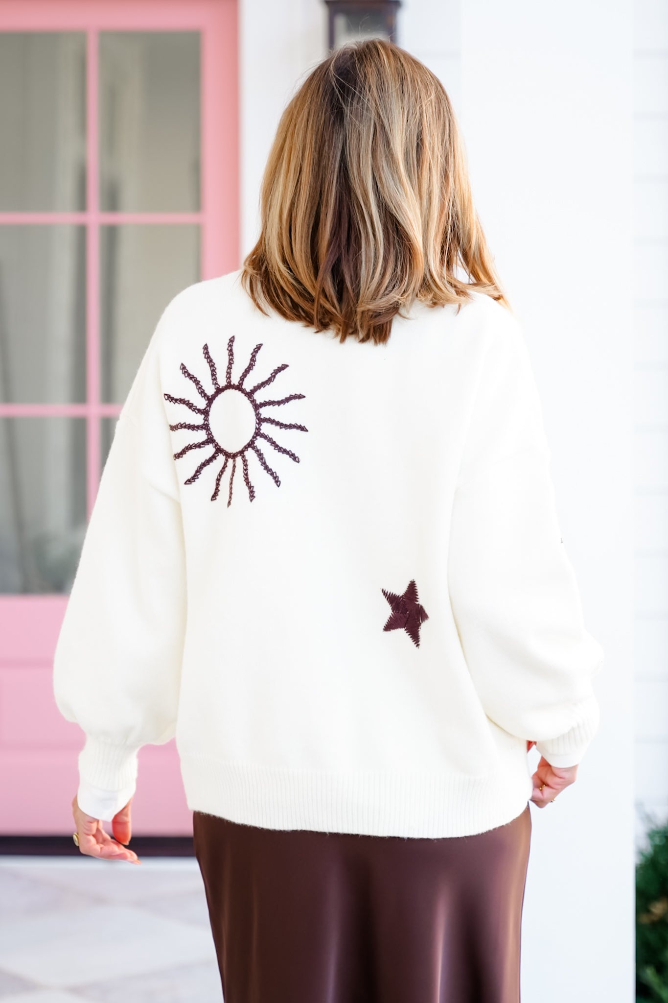 Embroidered Sun, Moon & Stars Long Sleeve Button Down Cardigan
