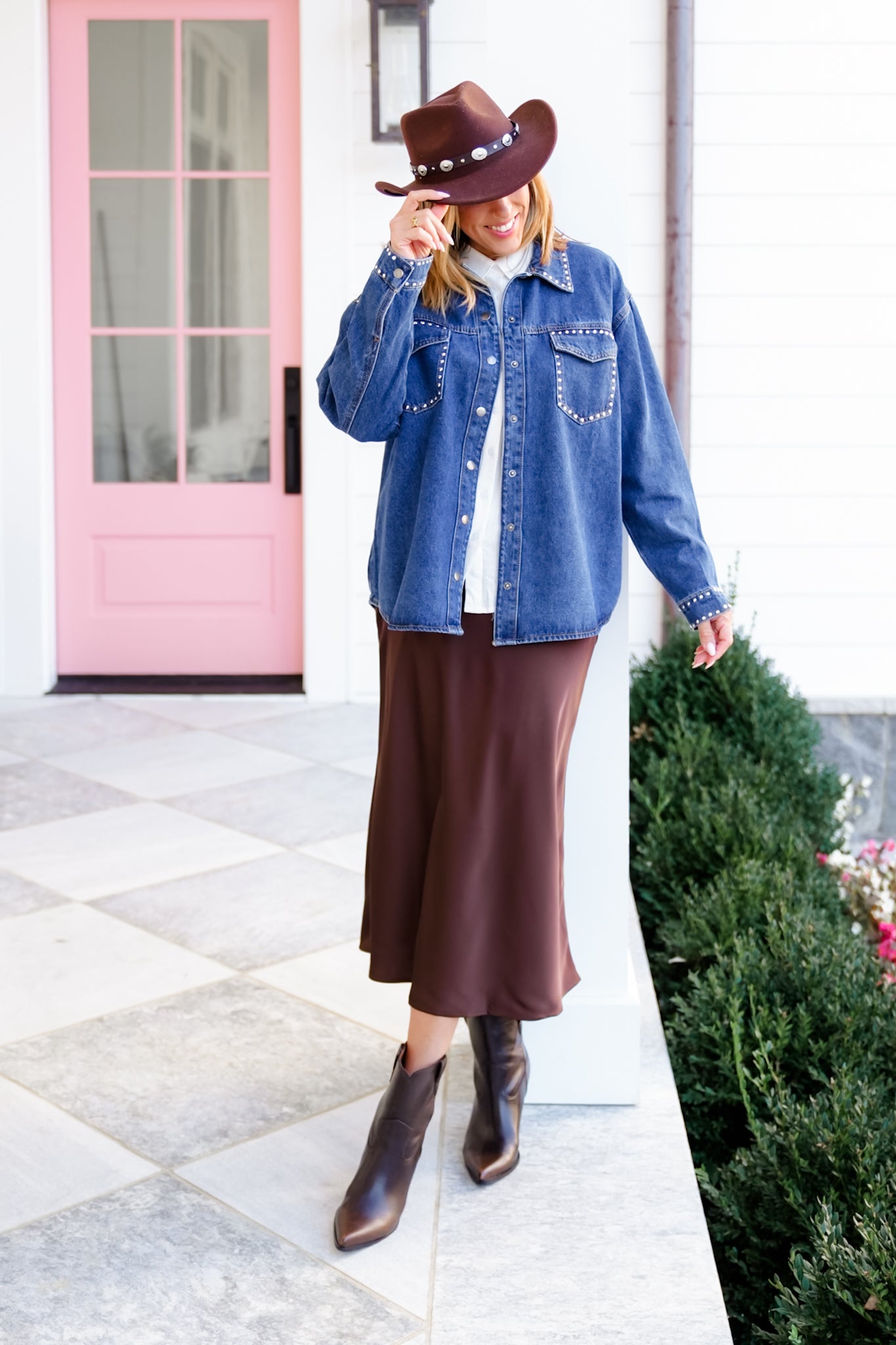 Dark Wash Long Sleeve Button Down Studded Shacket