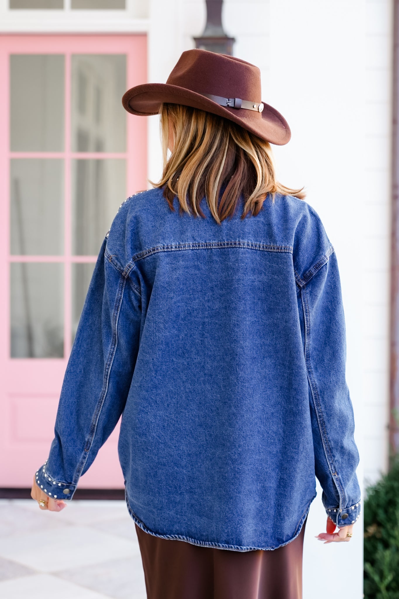 Dark Wash Long Sleeve Button Down Studded Shacket