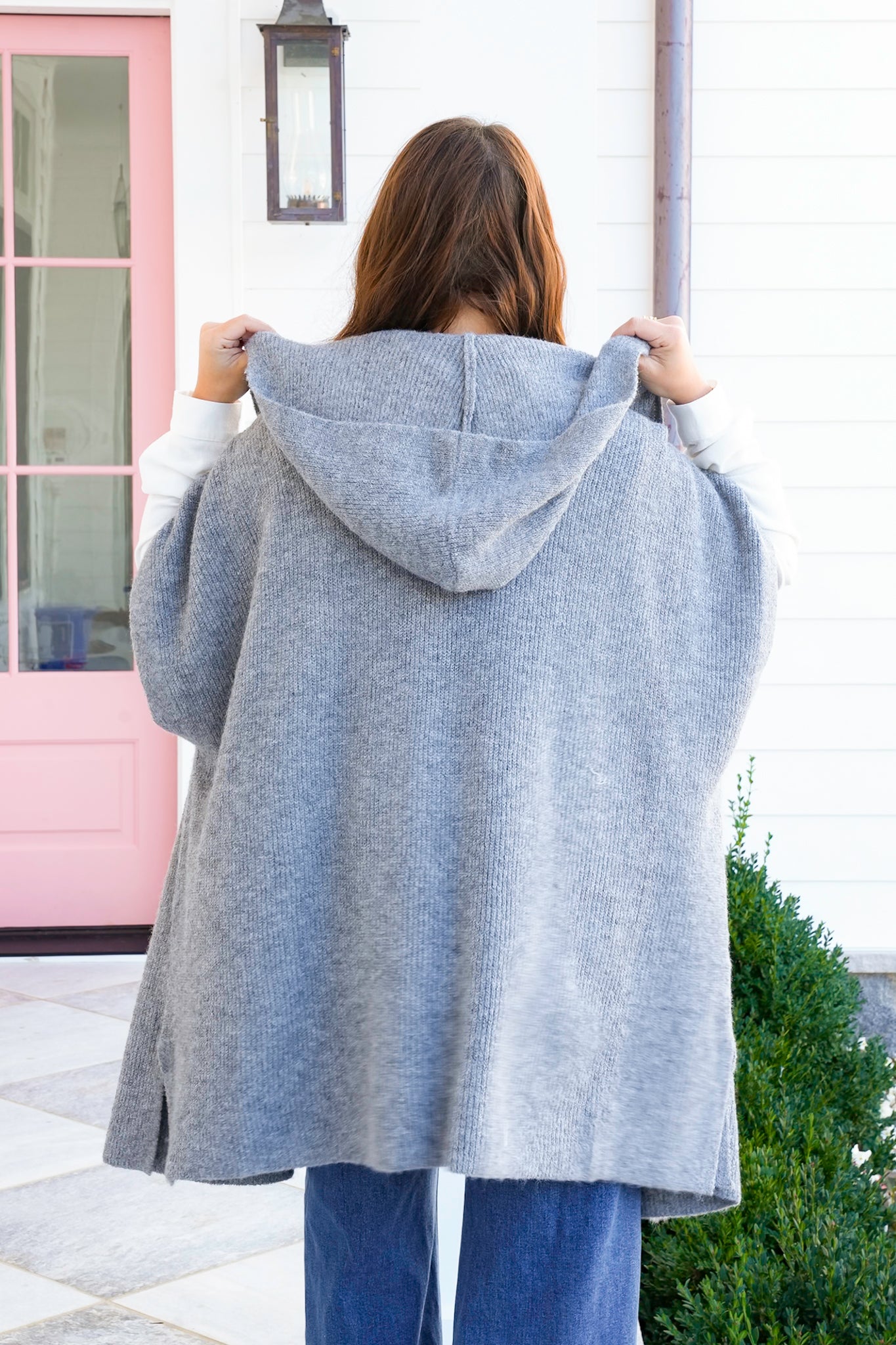 Short Sleeve Hooded Poncho Sweater