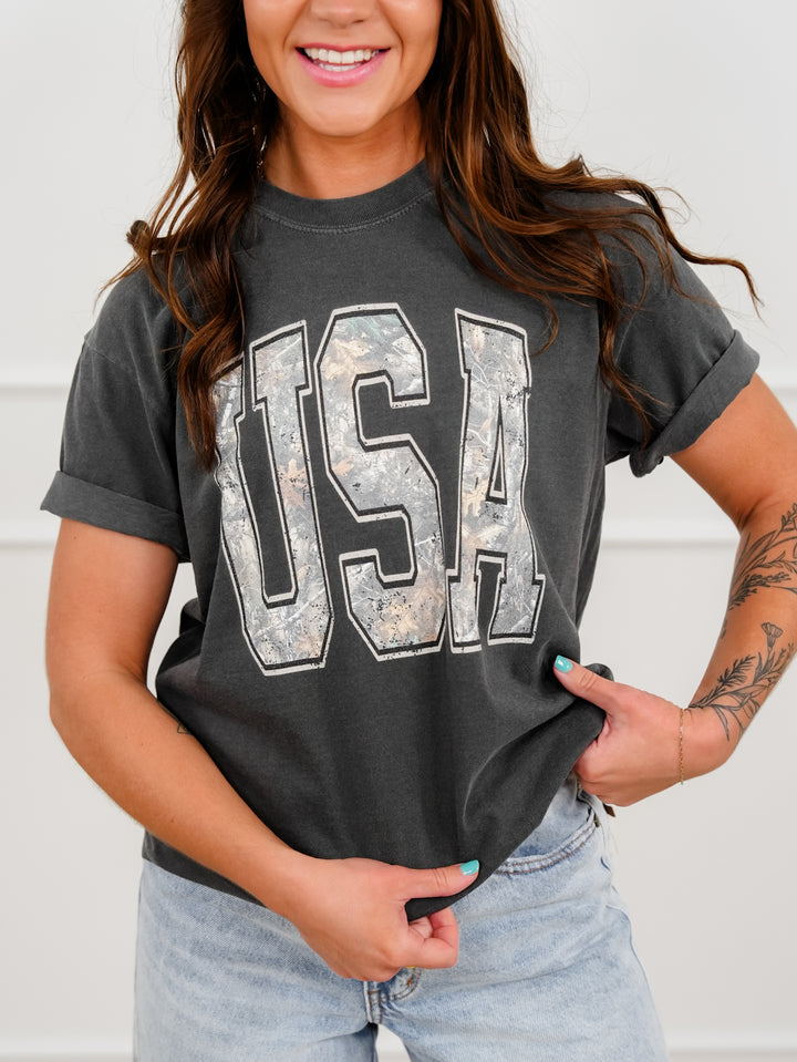 Plus/Reg Short Sleeve Camo "USA" Graphic Tee