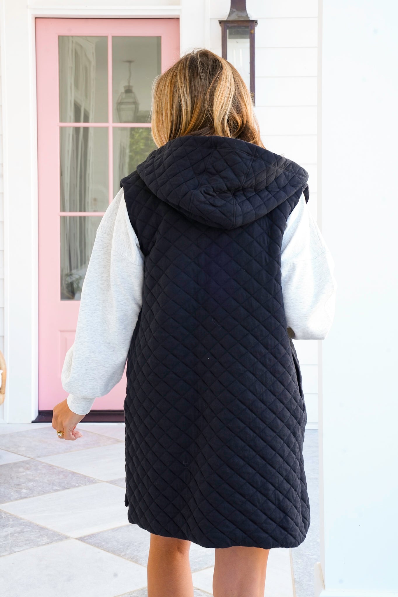 Longline Quilted Cotton Blend Hooded Vest