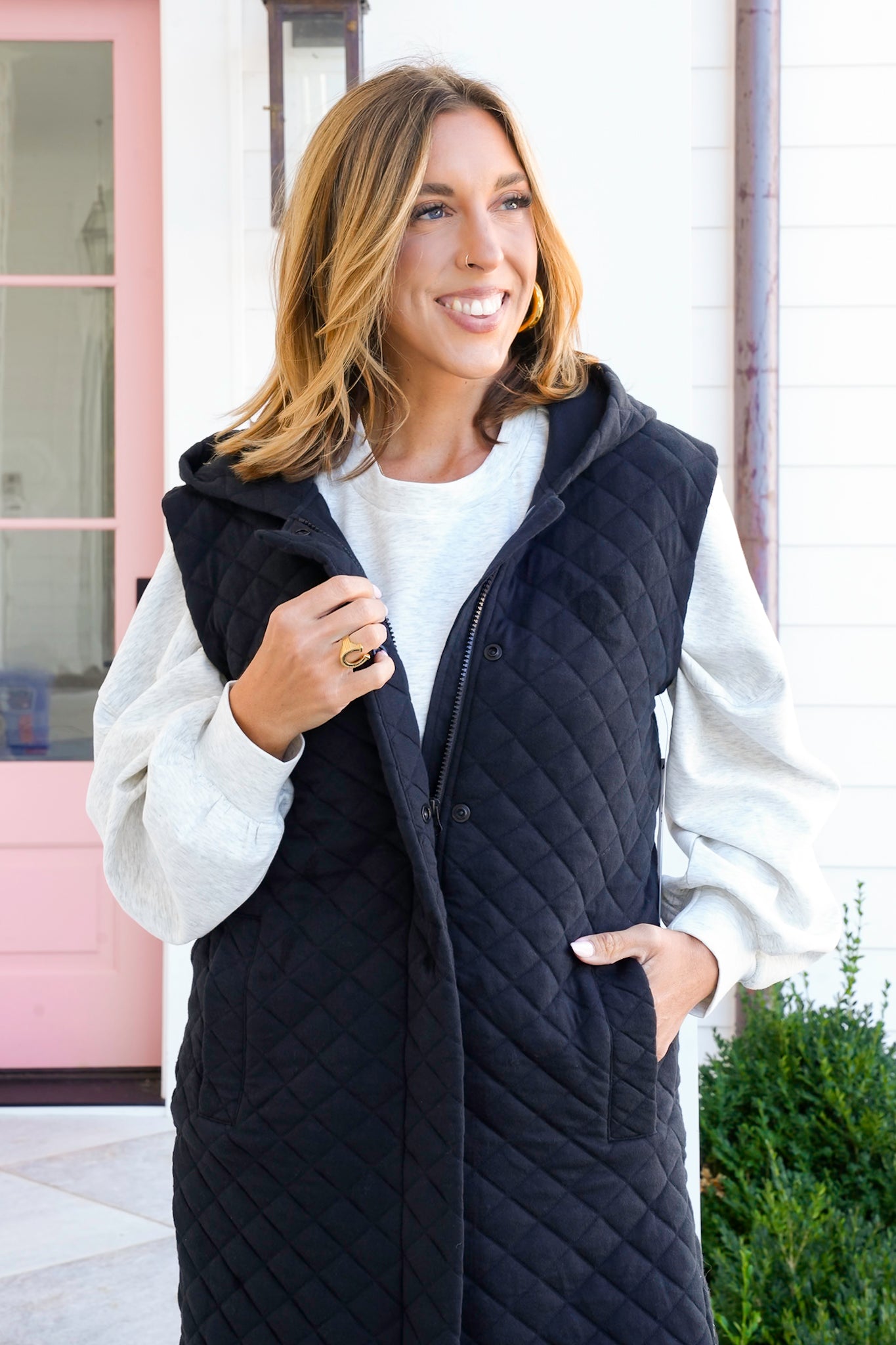 Longline Quilted Cotton Blend Hooded Vest
