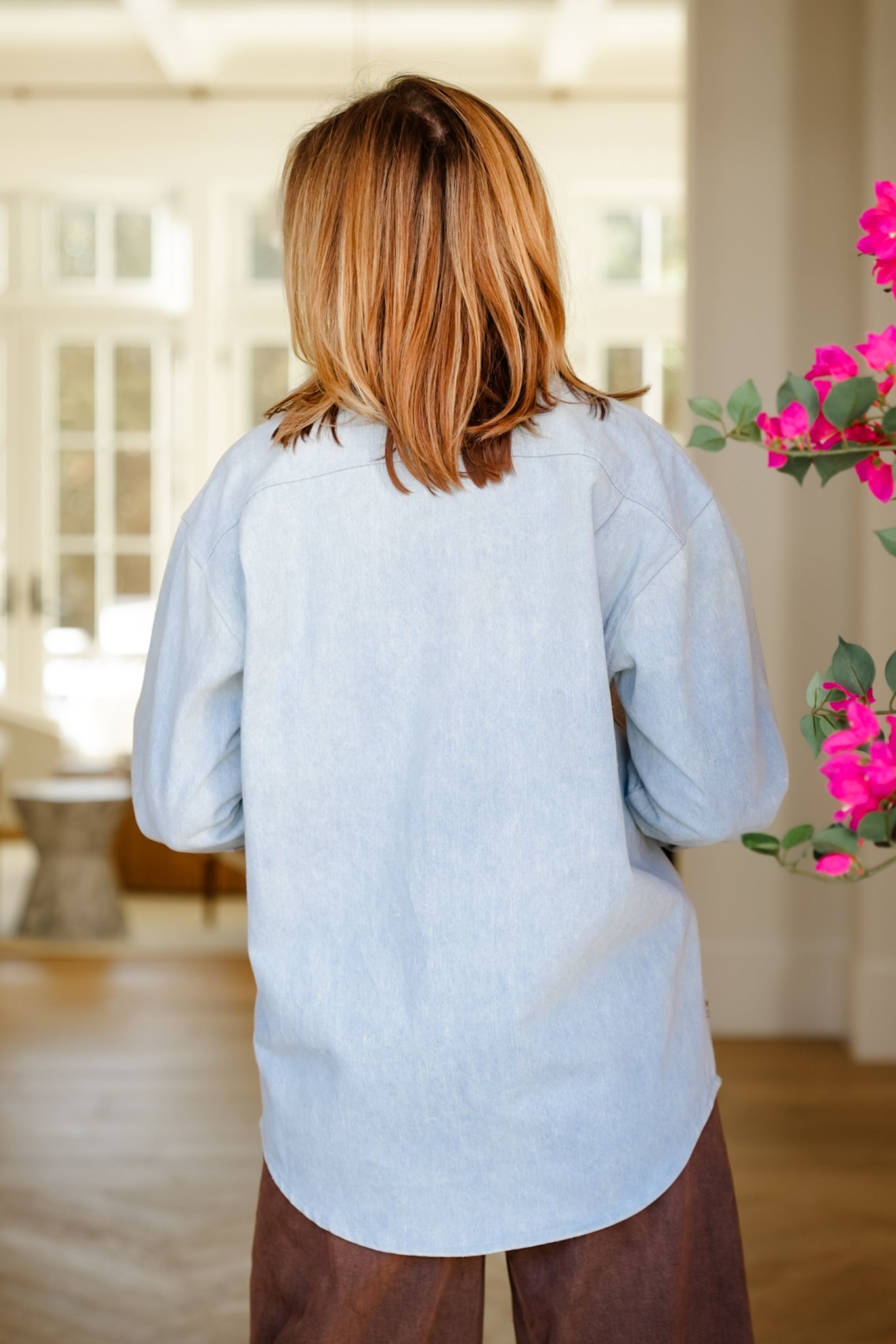 Plus/Reg Embroidered Long Sleeve Button Down Shacket