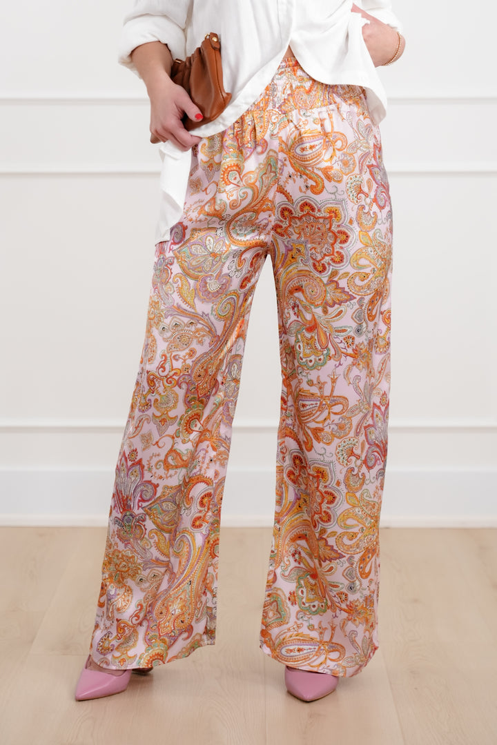 Paisley Print High Waist Wide Leg Pants