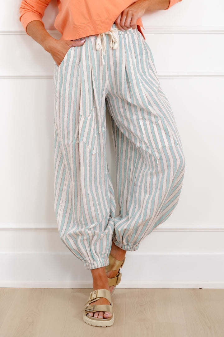 POL Striped Pattern Elastic Waist Jogger Pants