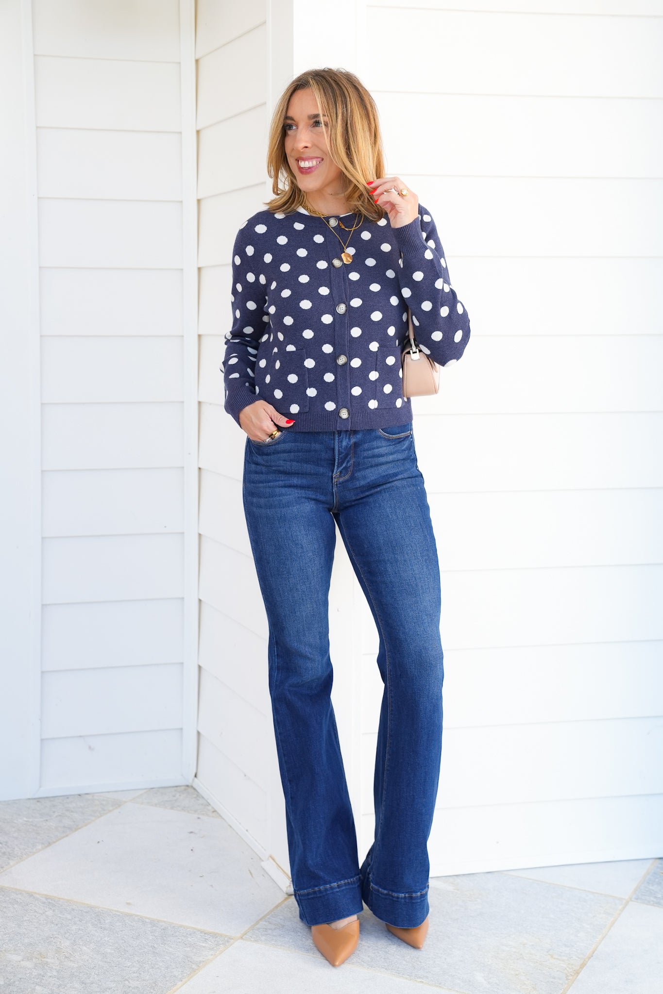 Polka Dot Long Sleeve Button Down Cardigan
