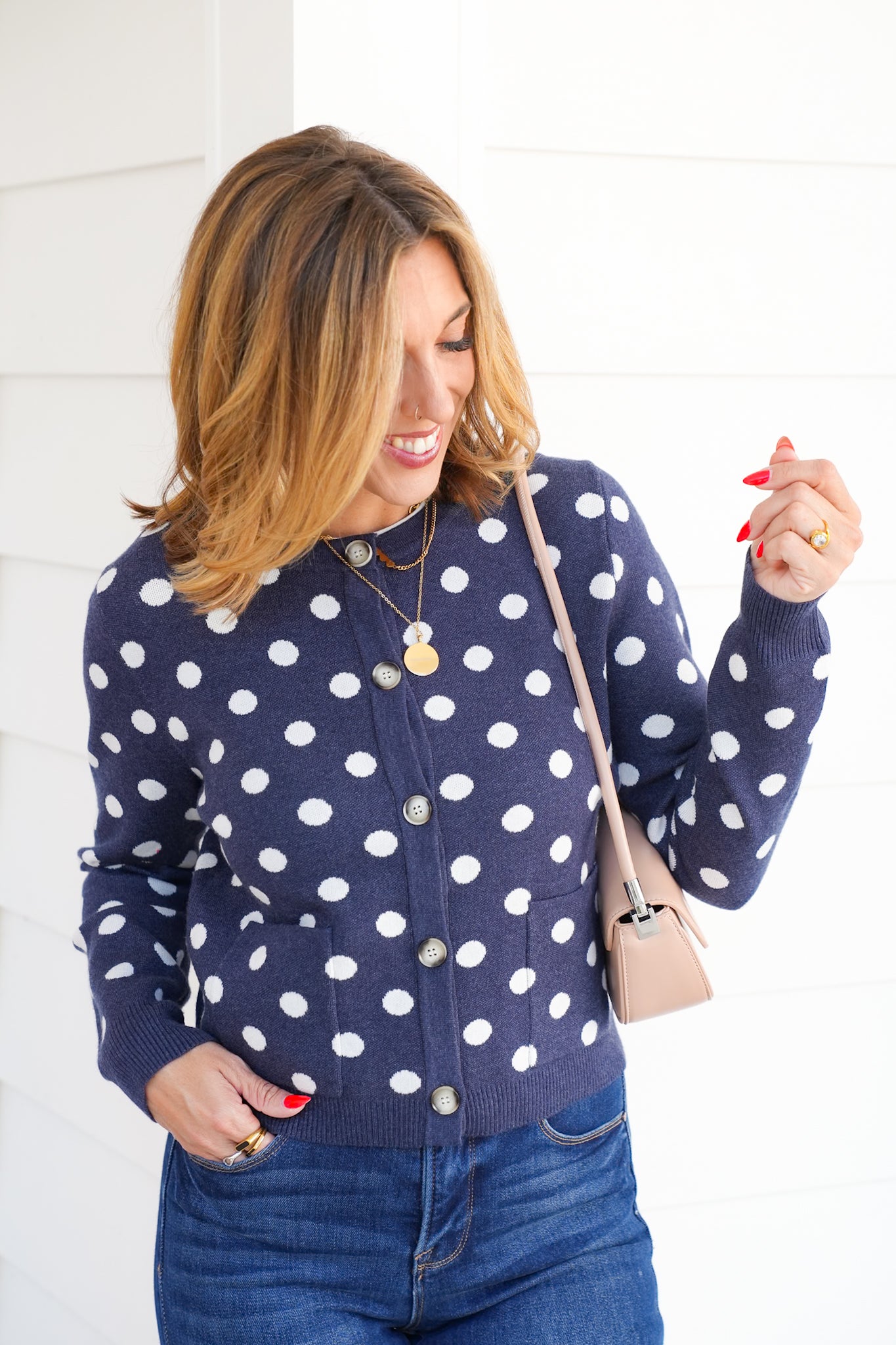 Polka Dot Long Sleeve Button Down Cardigan