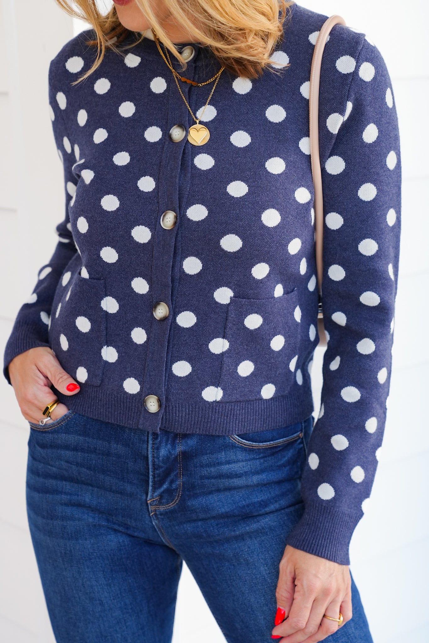 Polka Dot Long Sleeve Button Down Cardigan