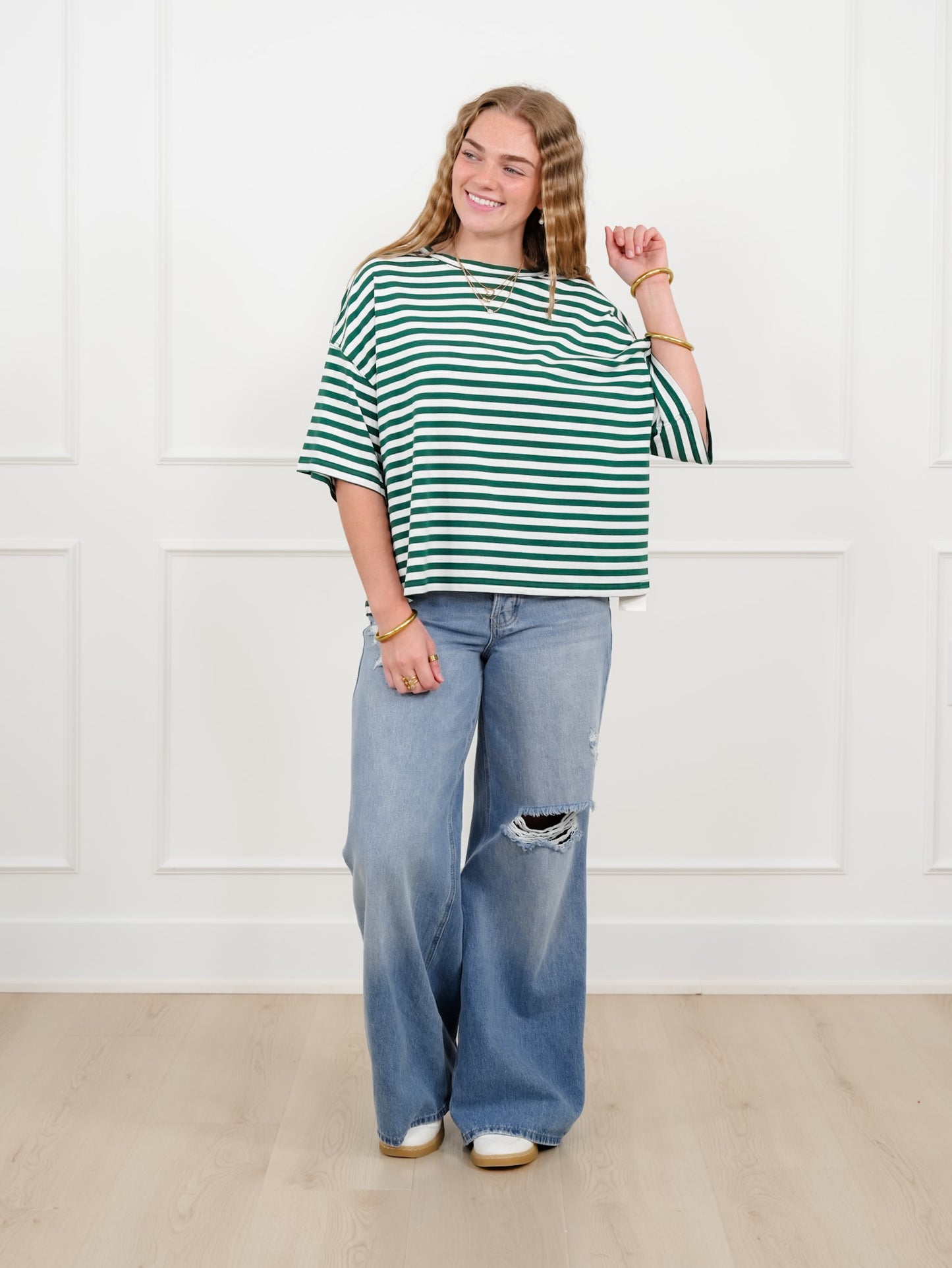 Stripe Short Sleeve Round Neck Top