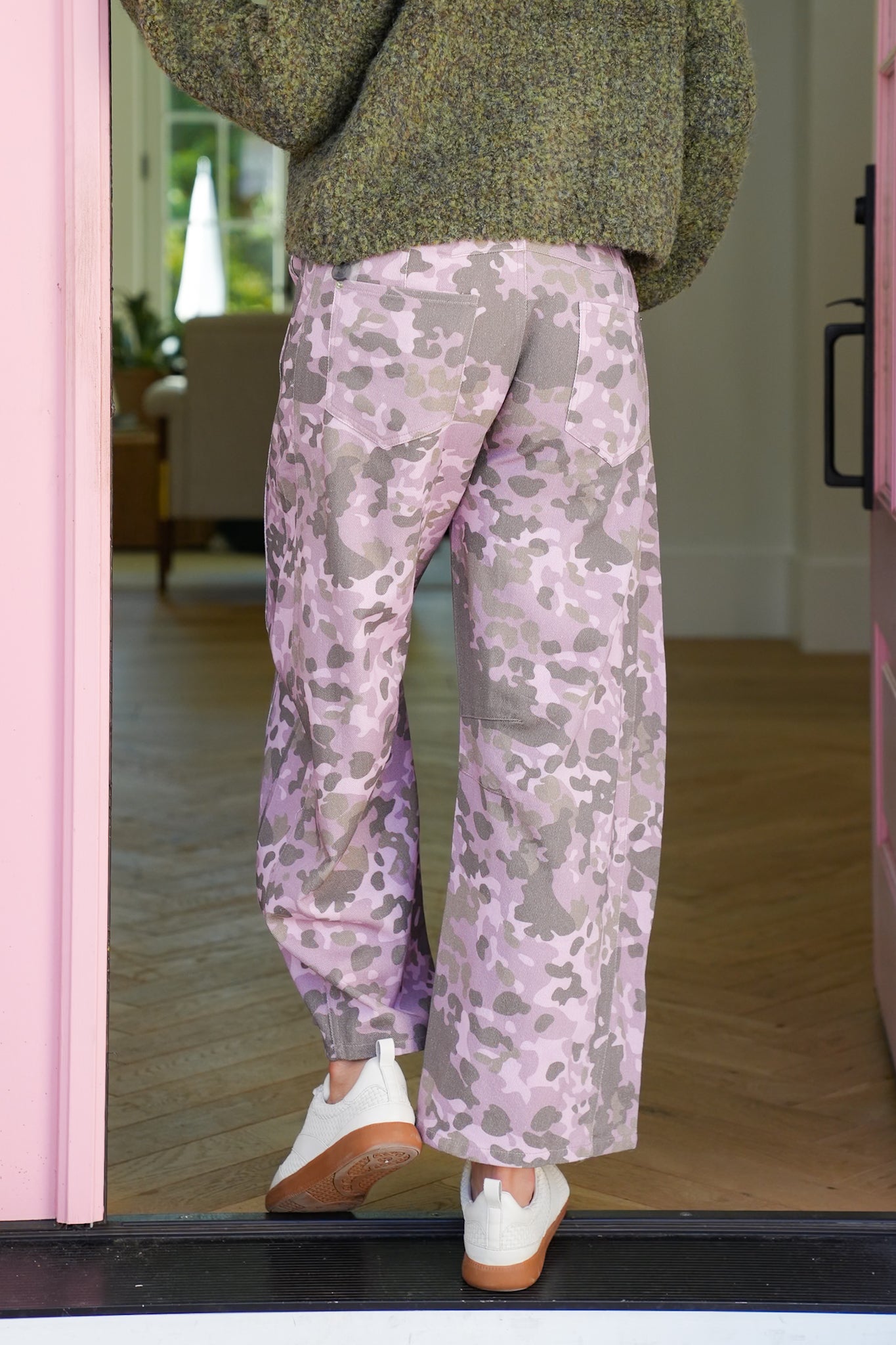 Washed Pink Camo Barrel Jeans