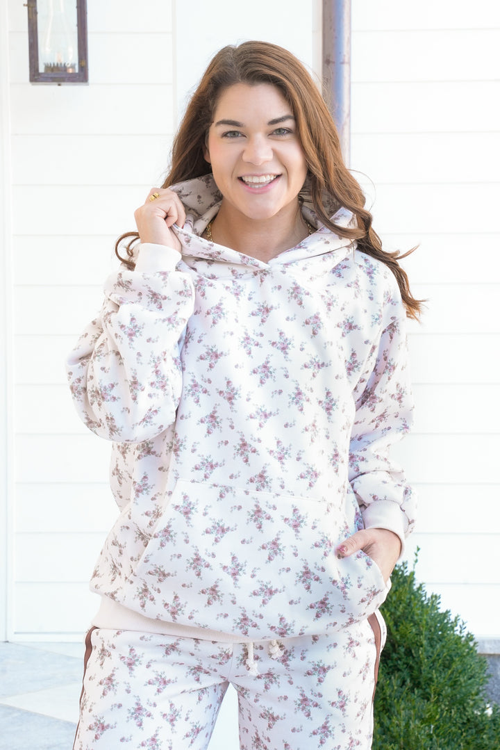 Floral Print Long Sleeve Fleece Hoodie